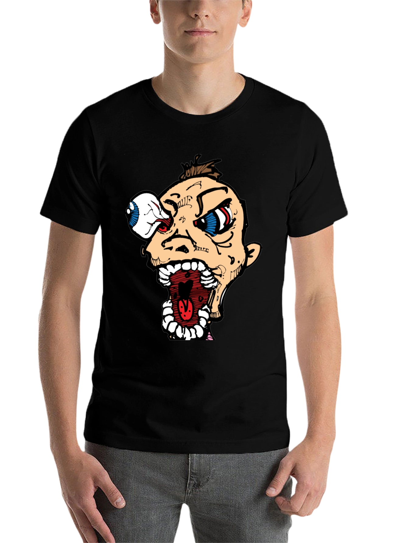 Black Cartoon Graphic Print Black Tee view 7
