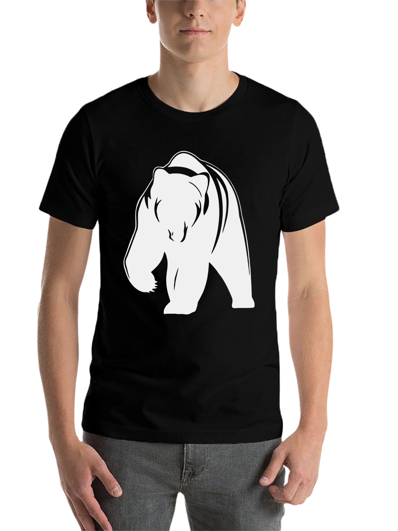Black Bear Graphic Tee - Cool Black Cotton T-Shirt view 7