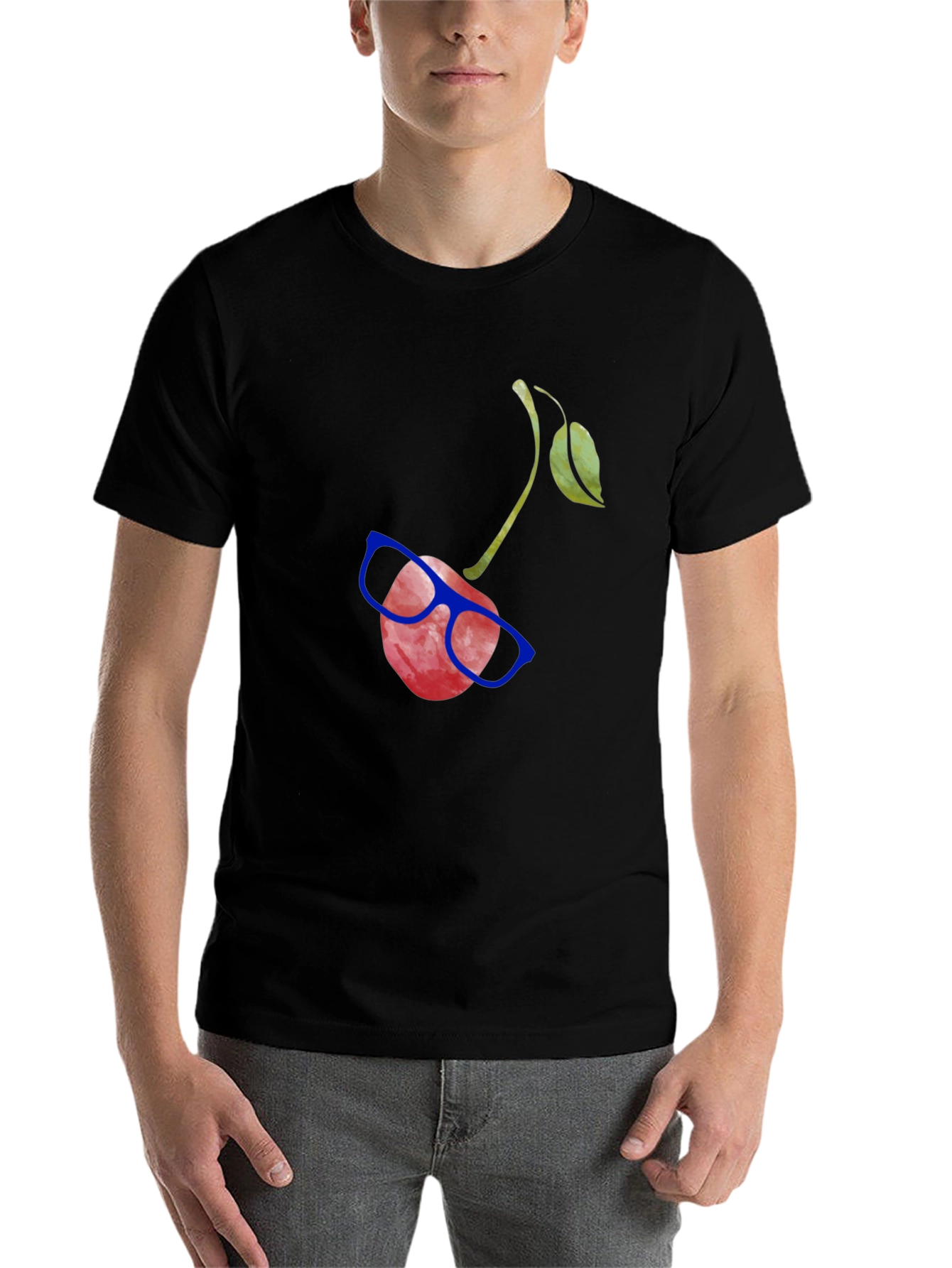 Black Funny Cherry with Glasses Graphic Tee view 7