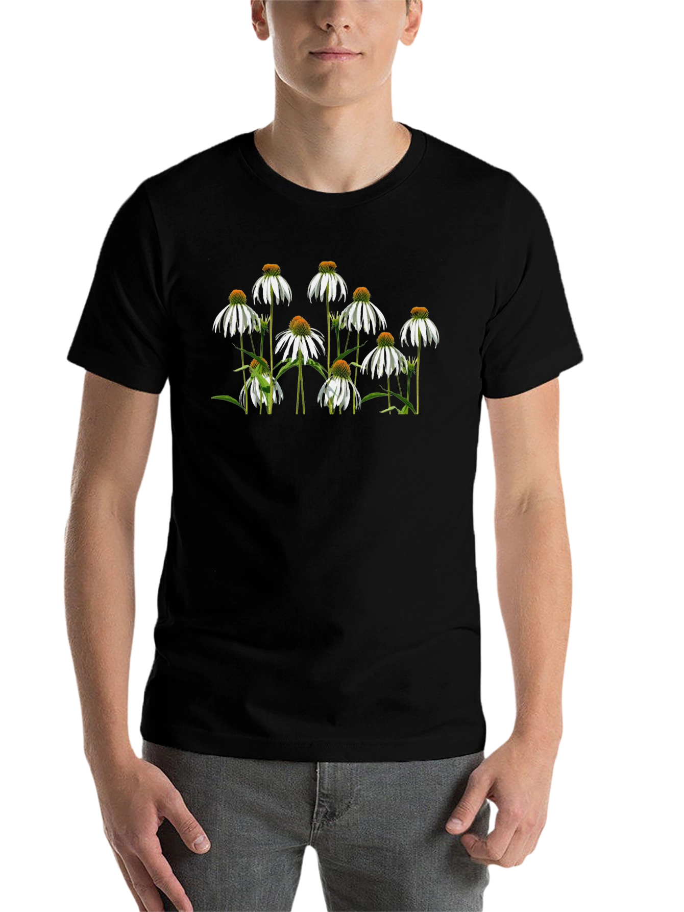 Black Floral Graphic Black T-Shirt - Botanical Design view 7