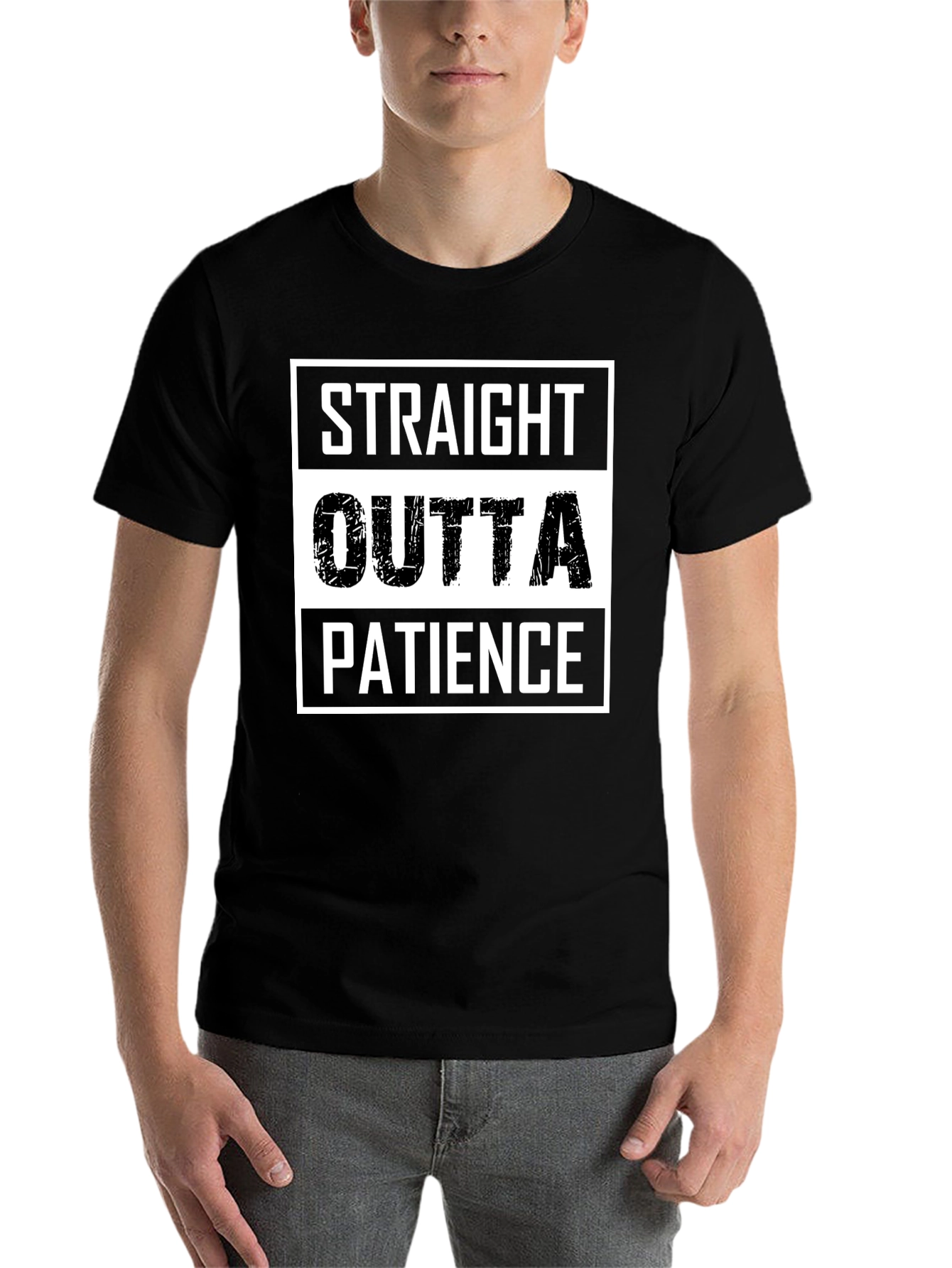 Black Straight Outta Patience T-Shirt - Funny Graphic Tee view 7