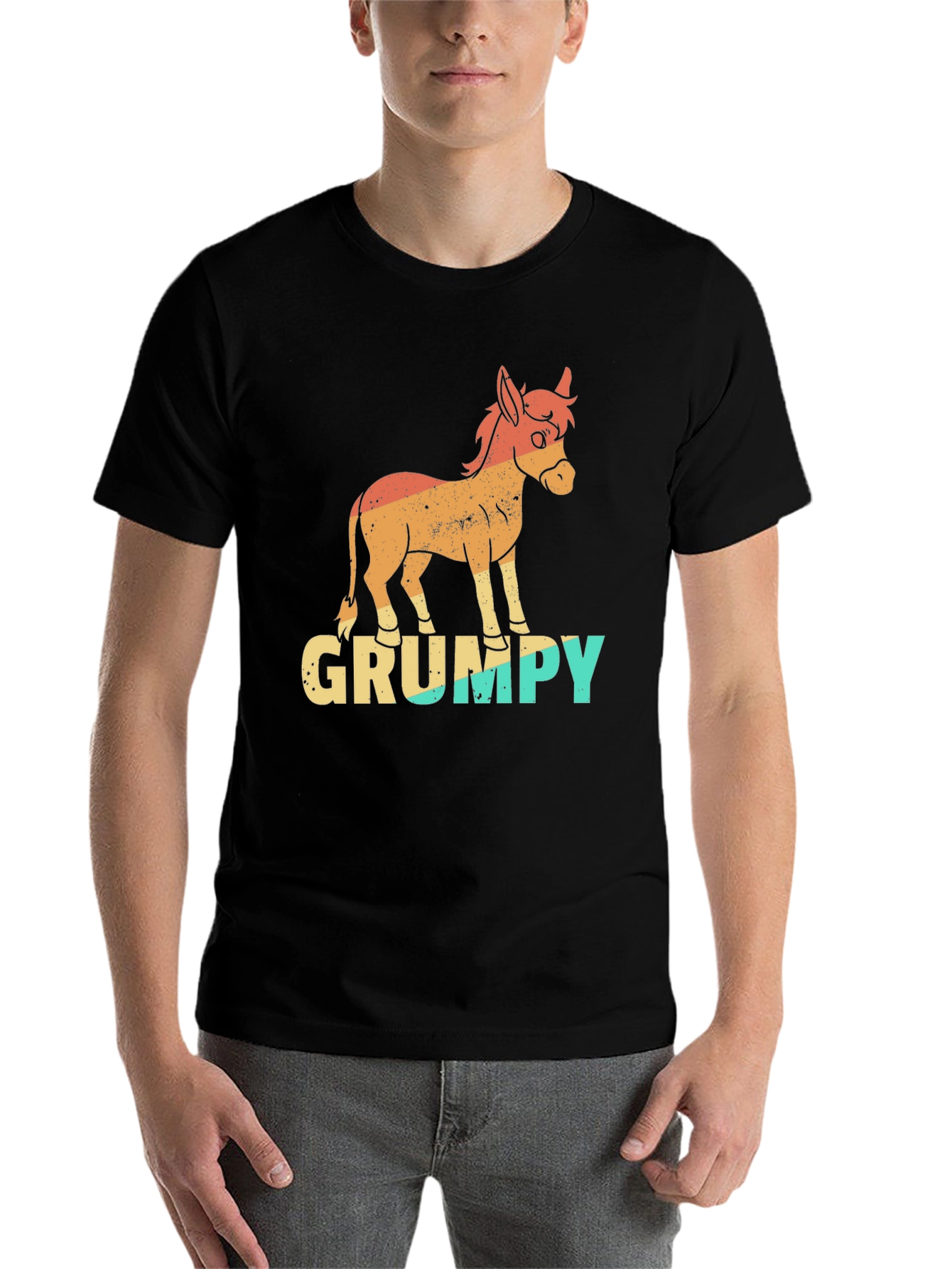 Black Grumpy Donkey T-Shirt - Funny Retro Graphic Tee view 7