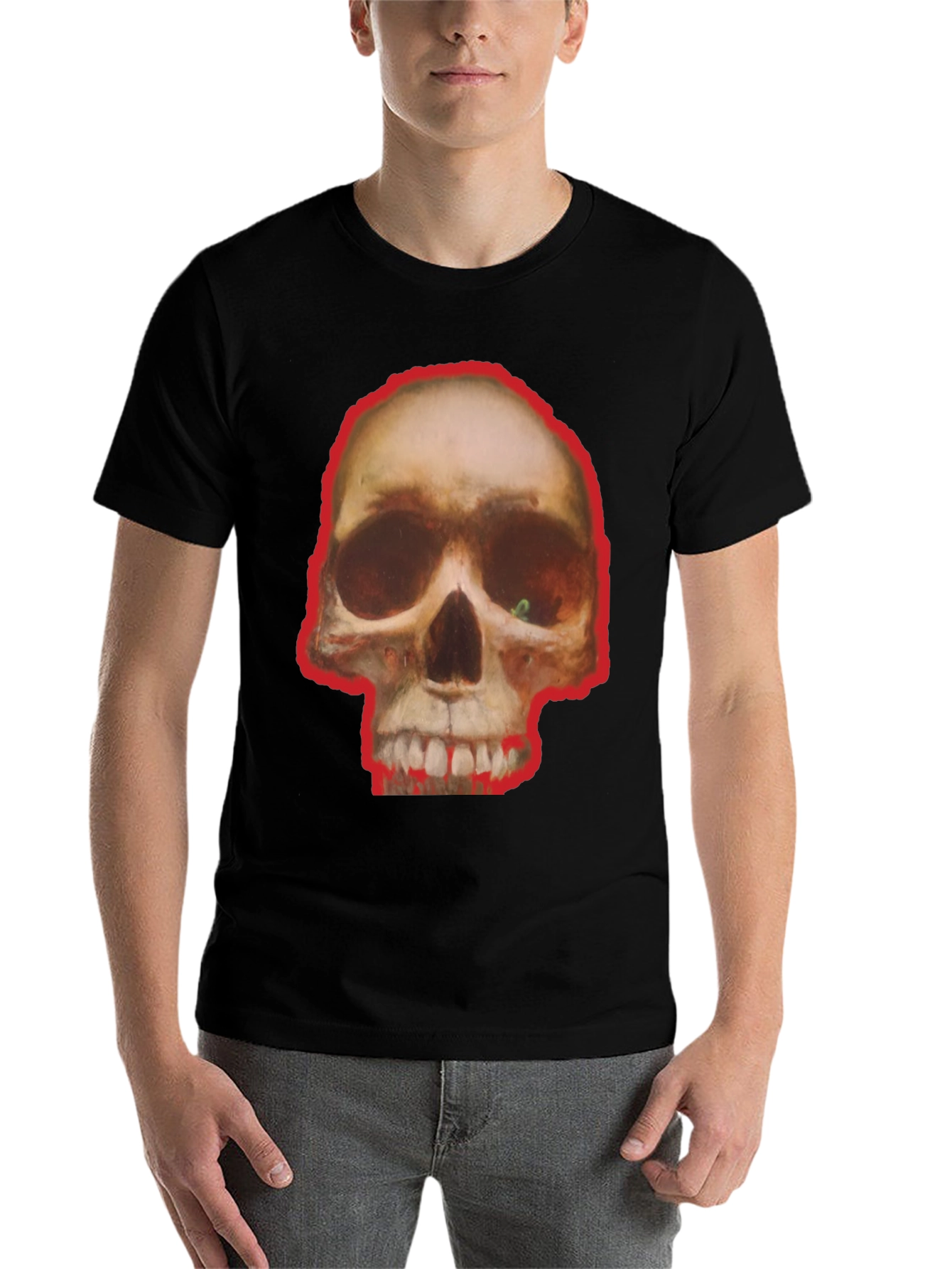 Black Skull Graphic Tee - Edgy Black Cotton T-Shirt view 7