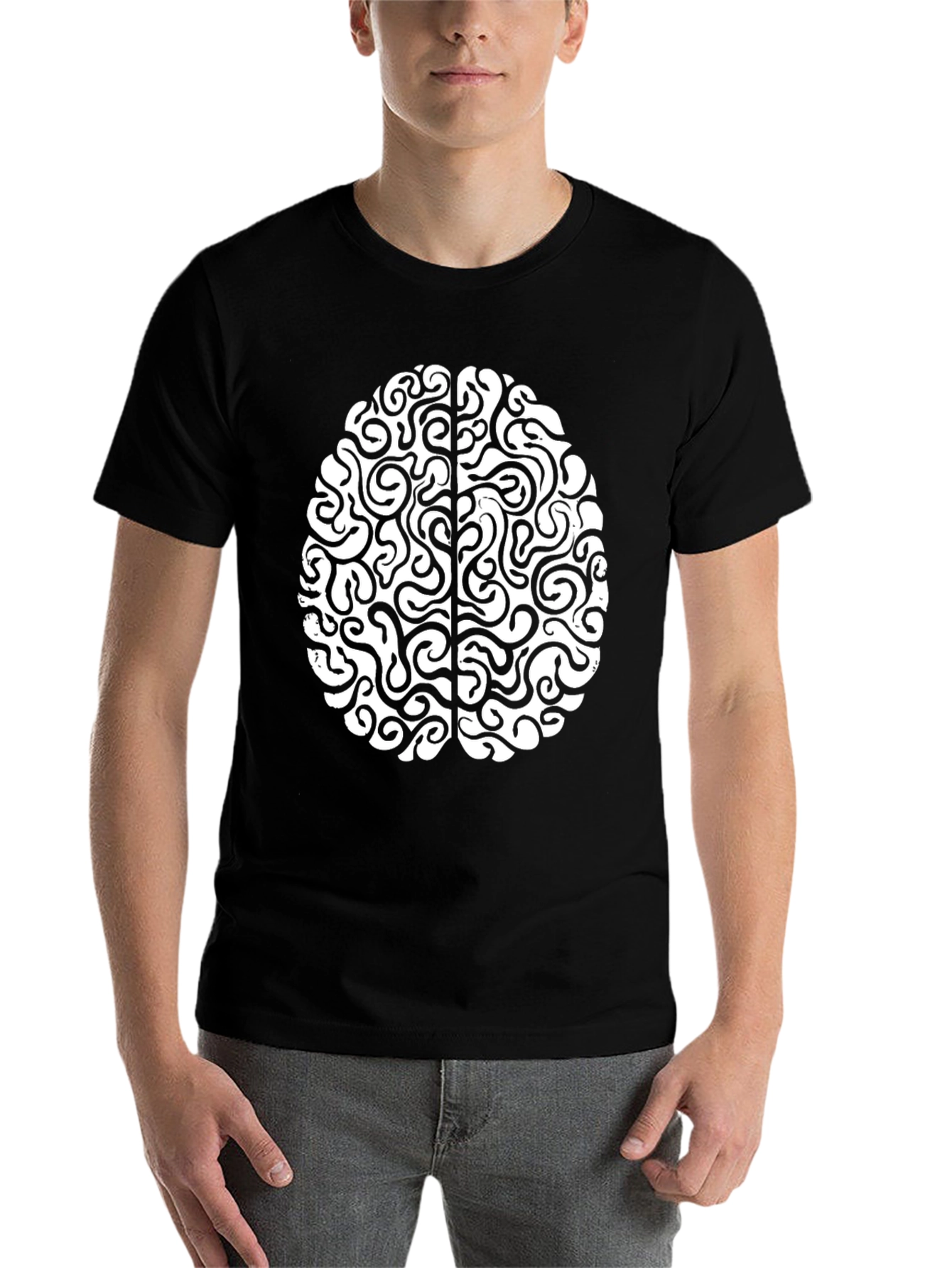 Black Brain Graphic Tee - Mens Casual Black T-Shirt view 7