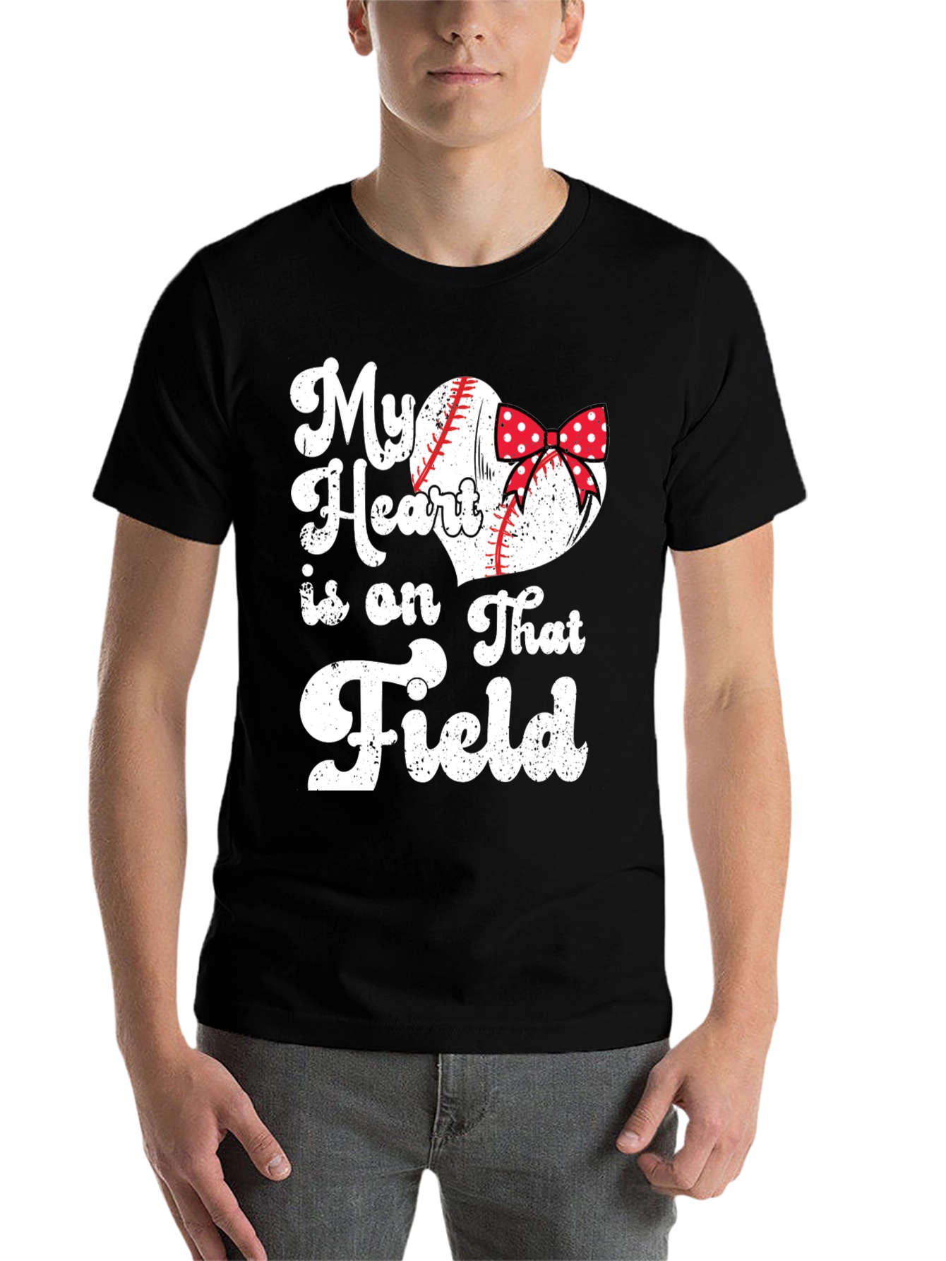 Black Baseball Mom Heart Field T-Shirt view 7