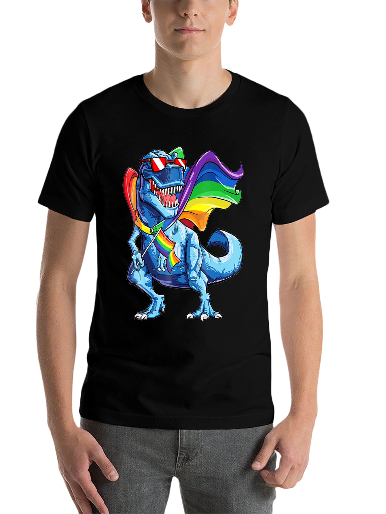 Black Rainbow Dinosaur Pride T-Shirt view 7