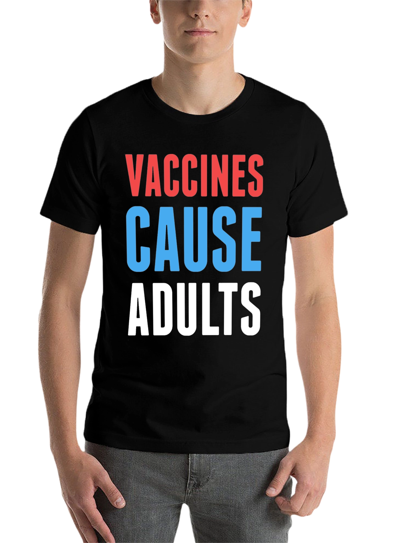 Black Vaccines Cause Adults Graphic Tee - Humorous Slogan view 7