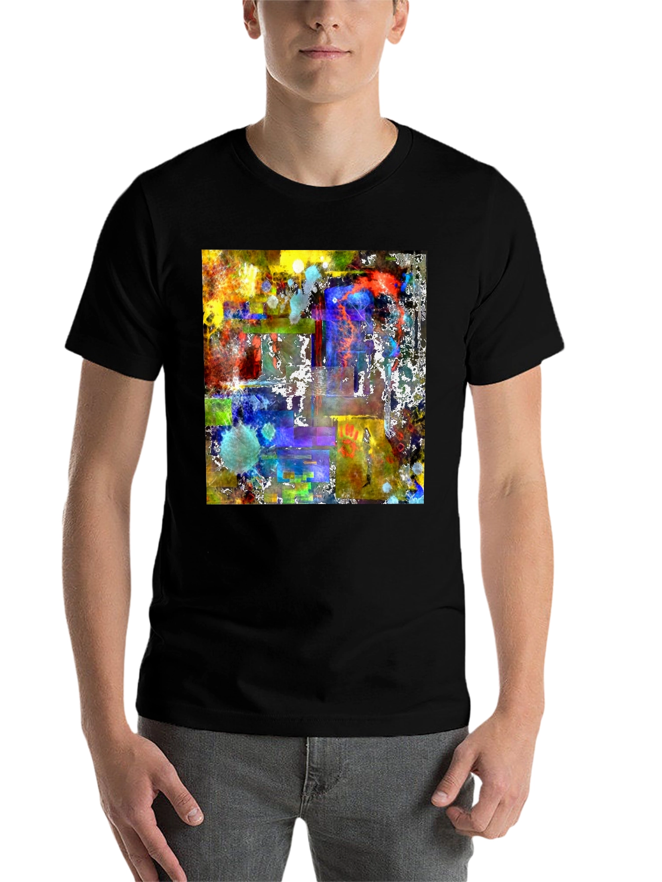 Black Abstract Art Graphic Tee - Men's Black T-Shirt view 7