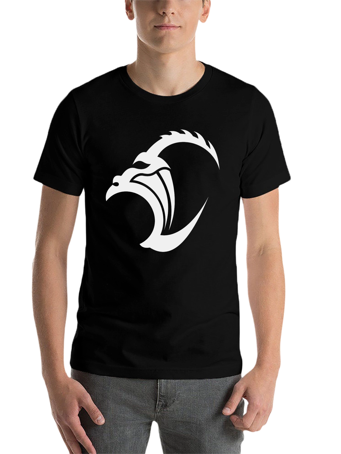 Black Black T-Shirt with White Dragon Graphic view 7