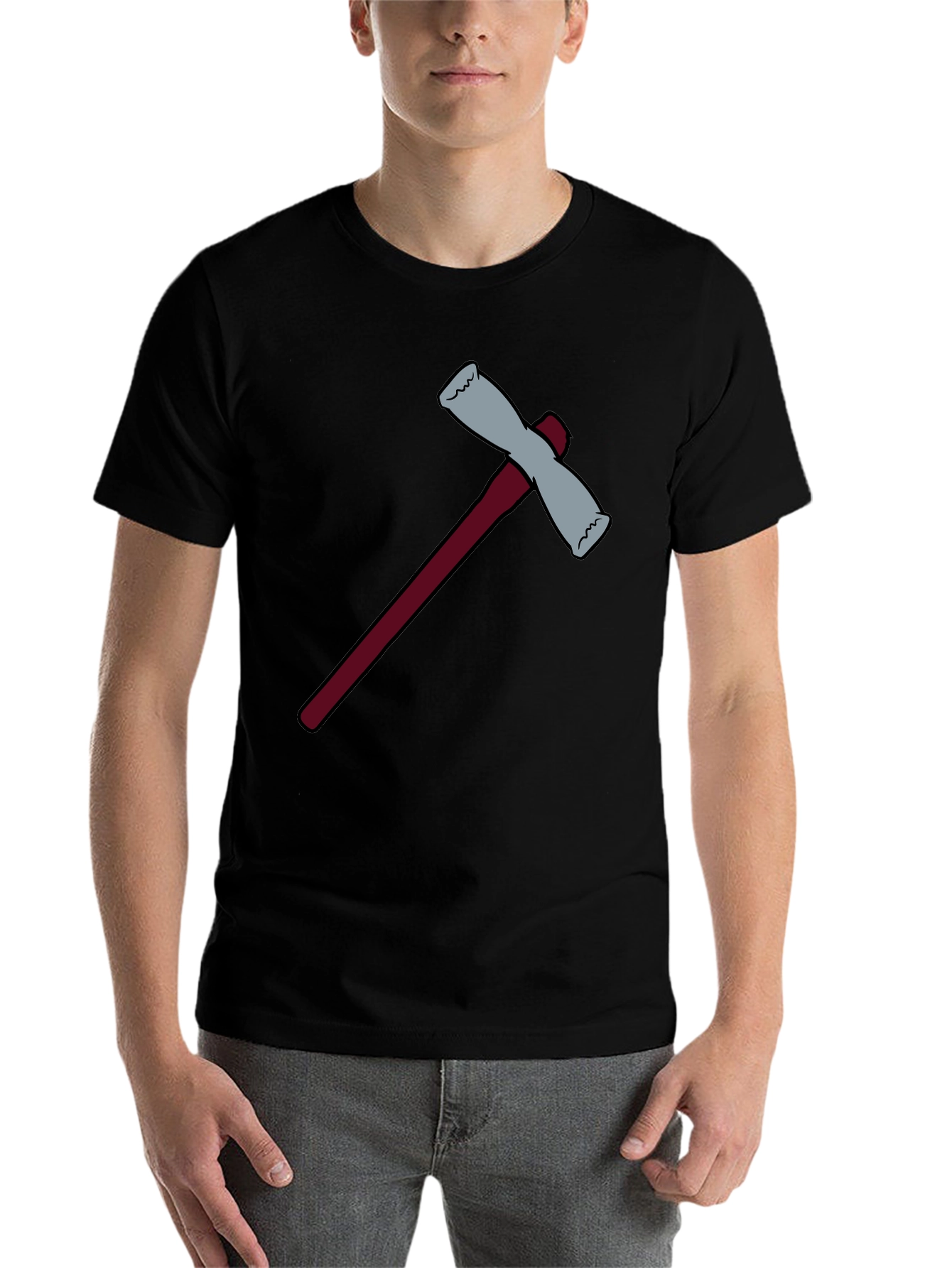 Black Cartoon Axe Graphic Tee - Black Cotton Blend view 7