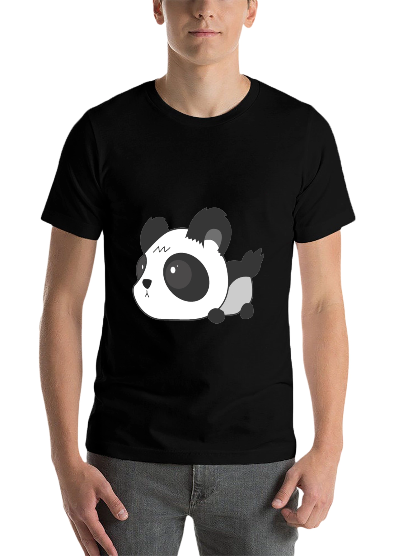 Black Cute Panda Graphic Tee - Soft Black T-Shirt view 7