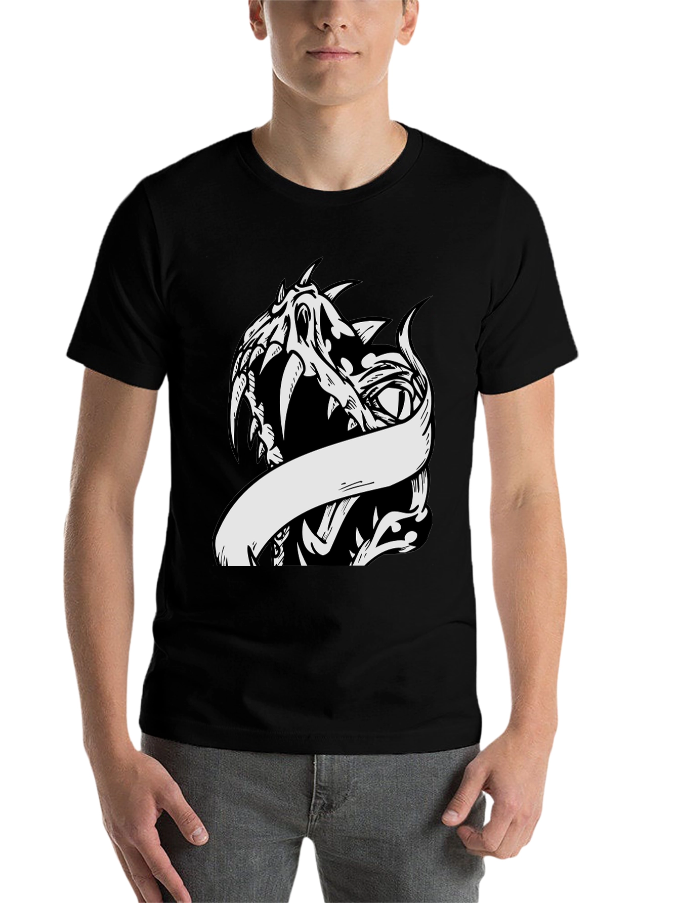 Black Black T-Shirt with Dragon Graphic view 7