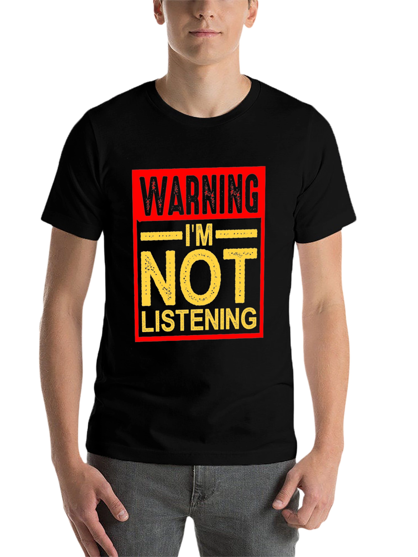 Black Warning I'm Not Listening Graphic T-Shirt view 7
