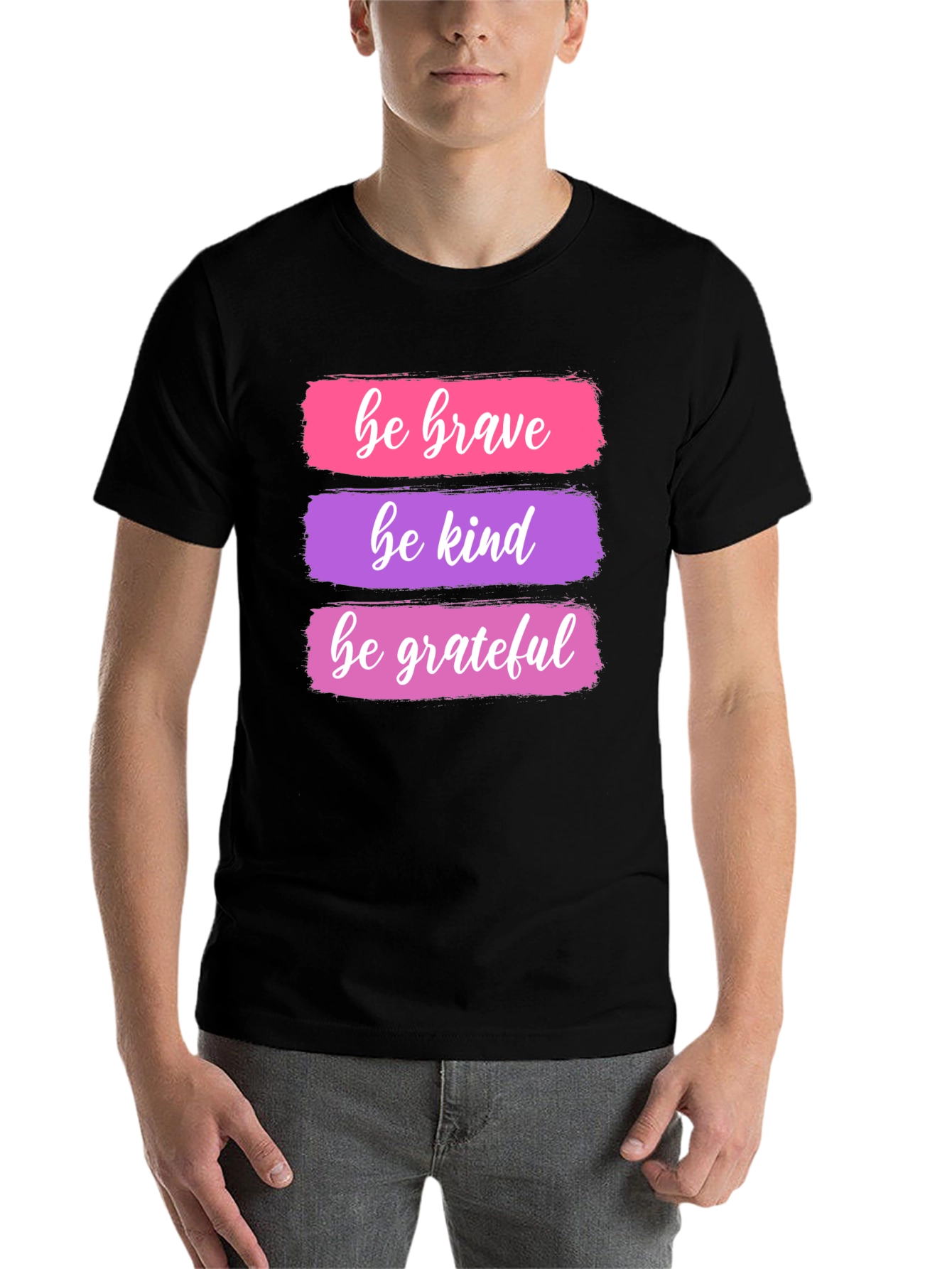 Black Be Brave, Kind, Grateful T-Shirt view 7