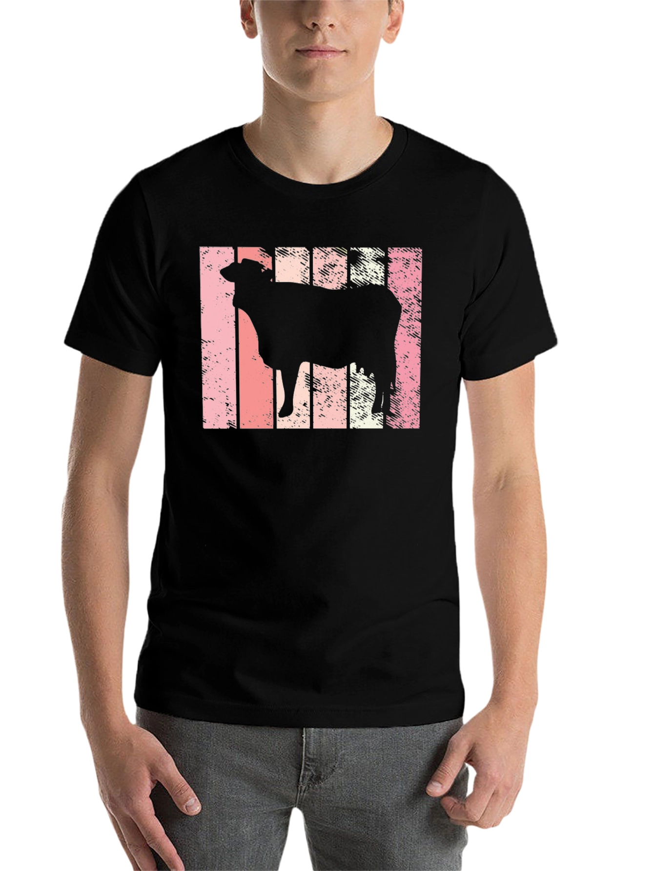 Black Retro Cow Silhouette T-Shirt view 7