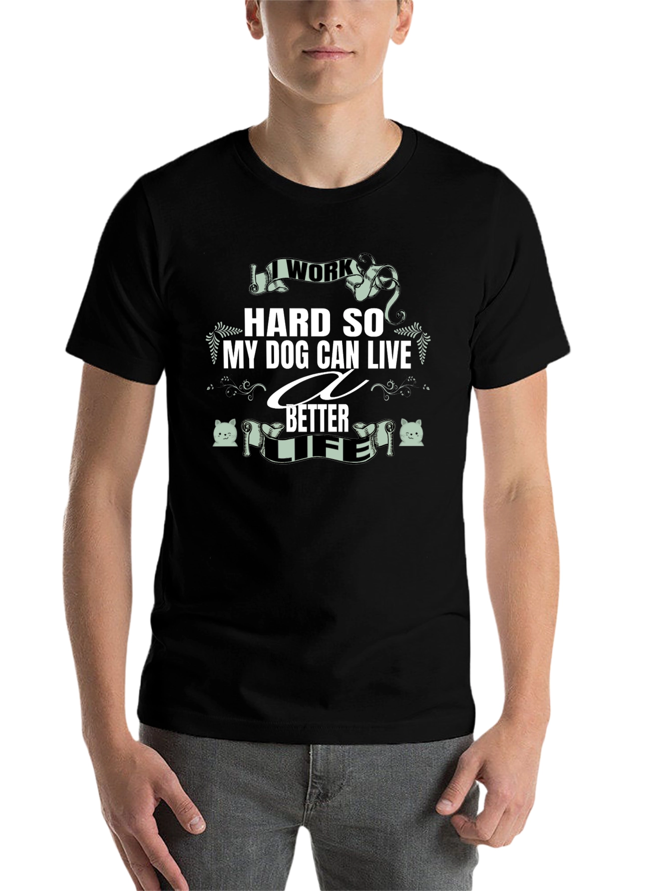 Black I Work Hard for My Dog T-Shirt view 7