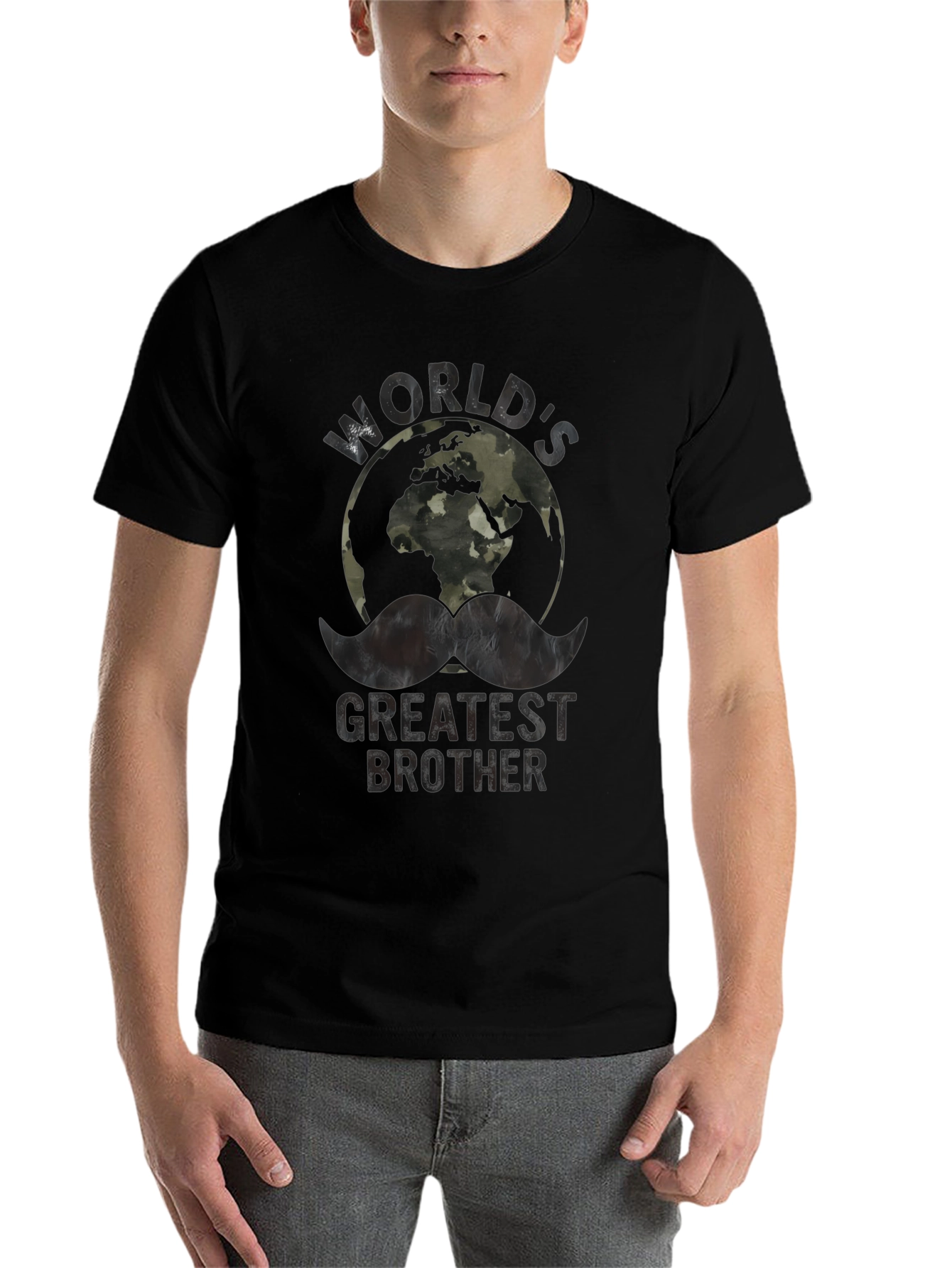 Black World's Greatest Brother T-Shirt - Camo Globe Graphic Tee view 7