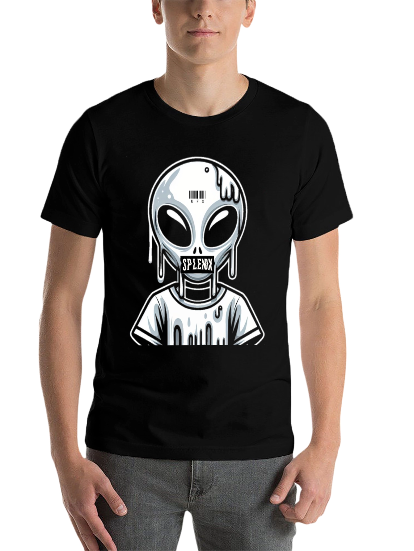 Black Alien Graphic T-Shirt - Splenx UFO Design view 7