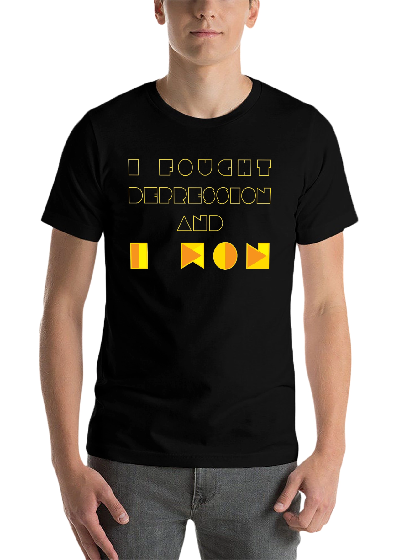 Black I Fought Depression Graphic Tee view 7