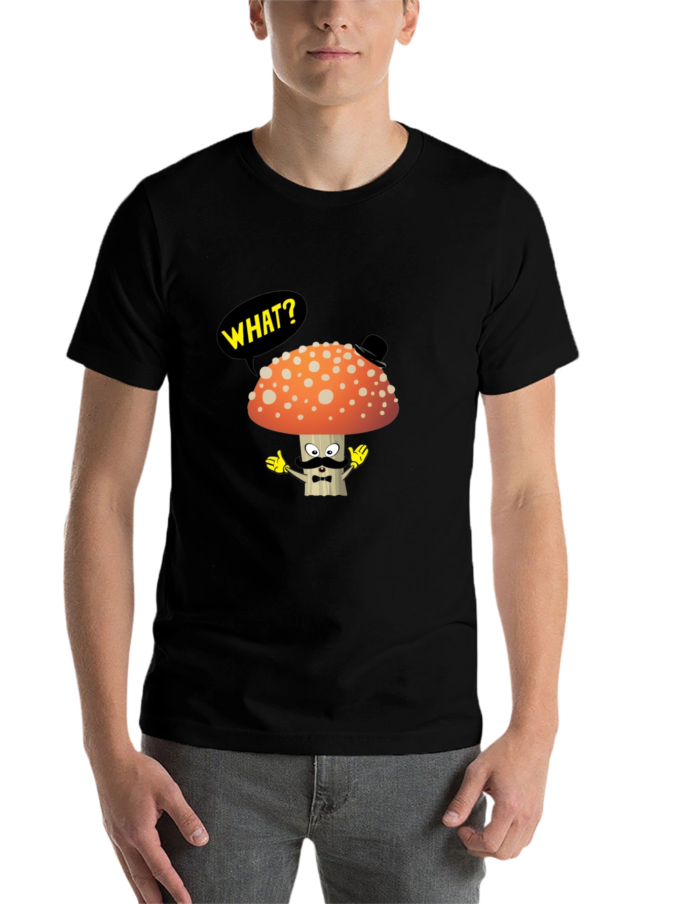 Black Mushroom Gentleman T-Shirt - Funny Cartoon Tee view 7