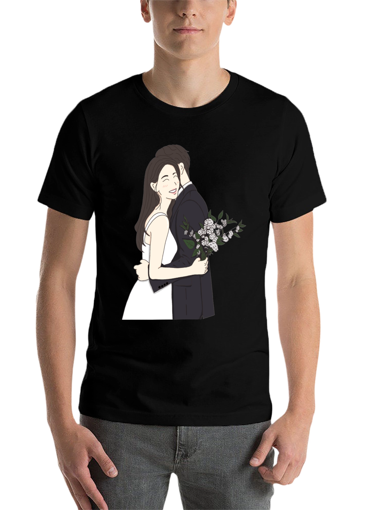 Black Couple Embrace Graphic Tee - Black view 7