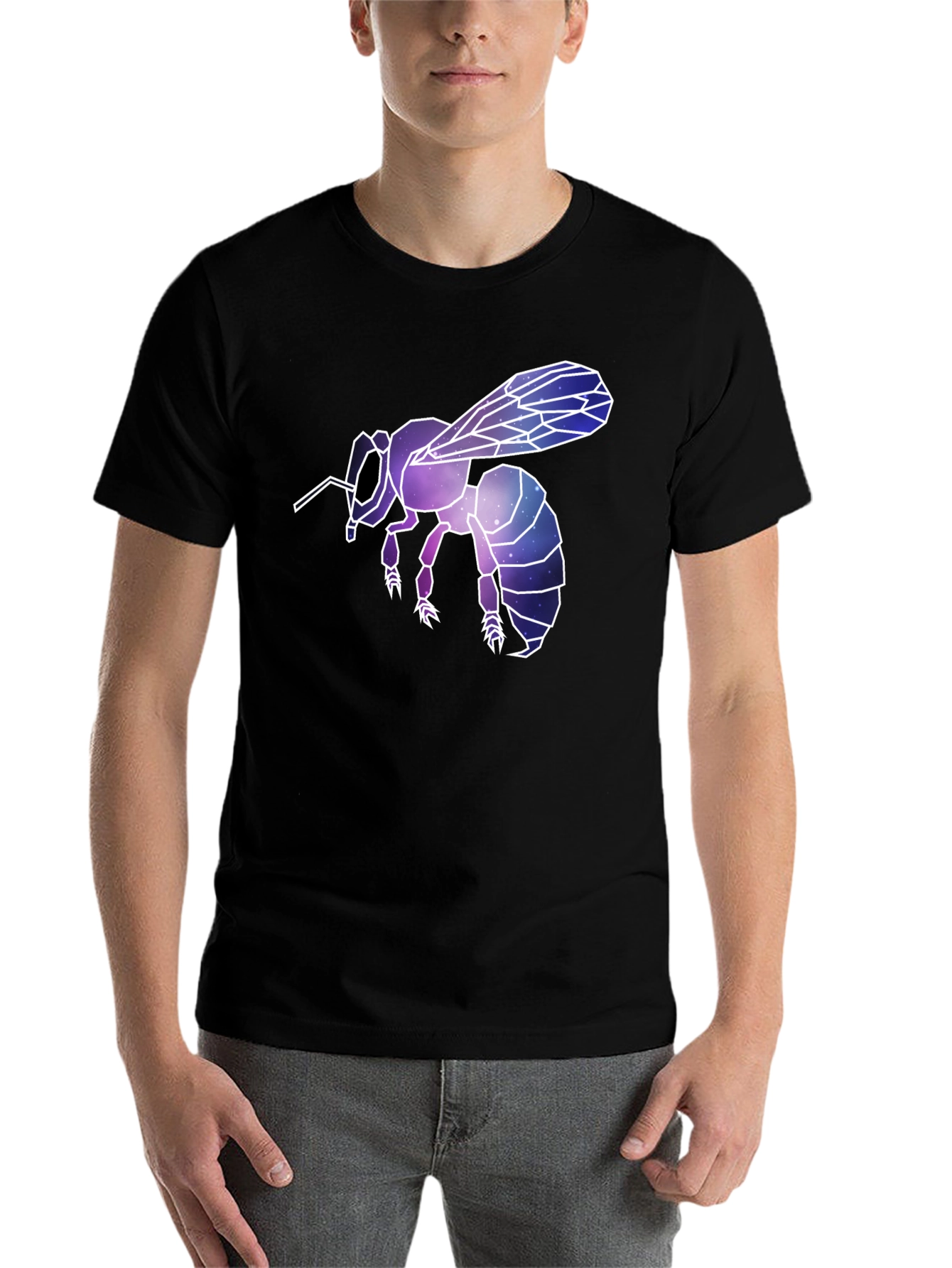 Black Geometric Galaxy Bee Graphic Tee - Black view 7
