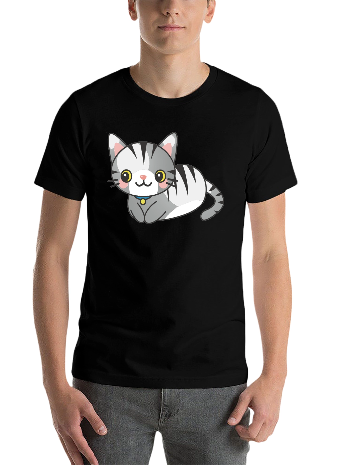 Black Cute Cartoon Cat Graphic Tee view 7