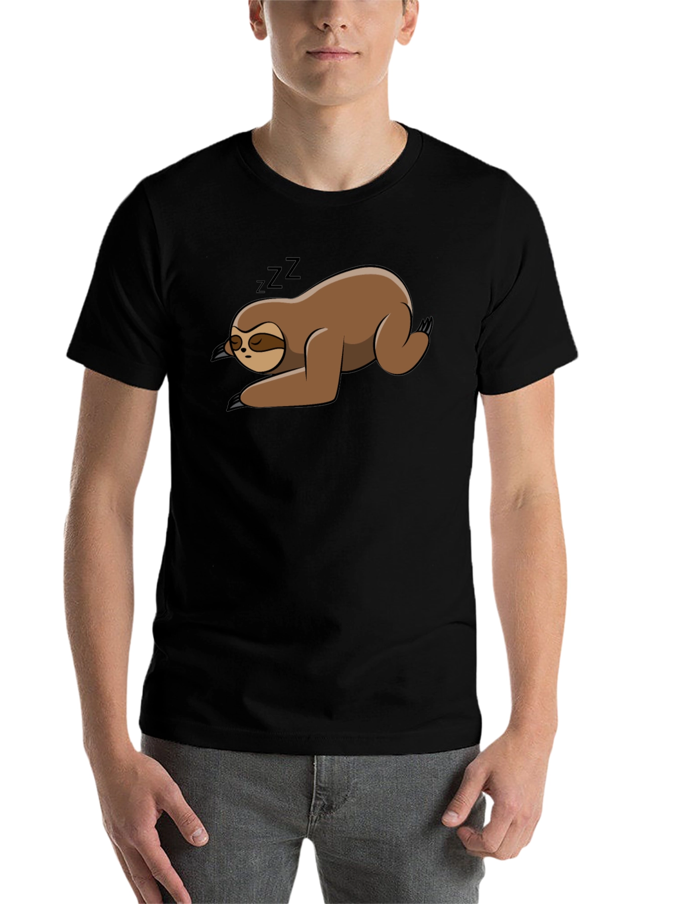 Black Sleeping Sloth Black T-Shirt view 7