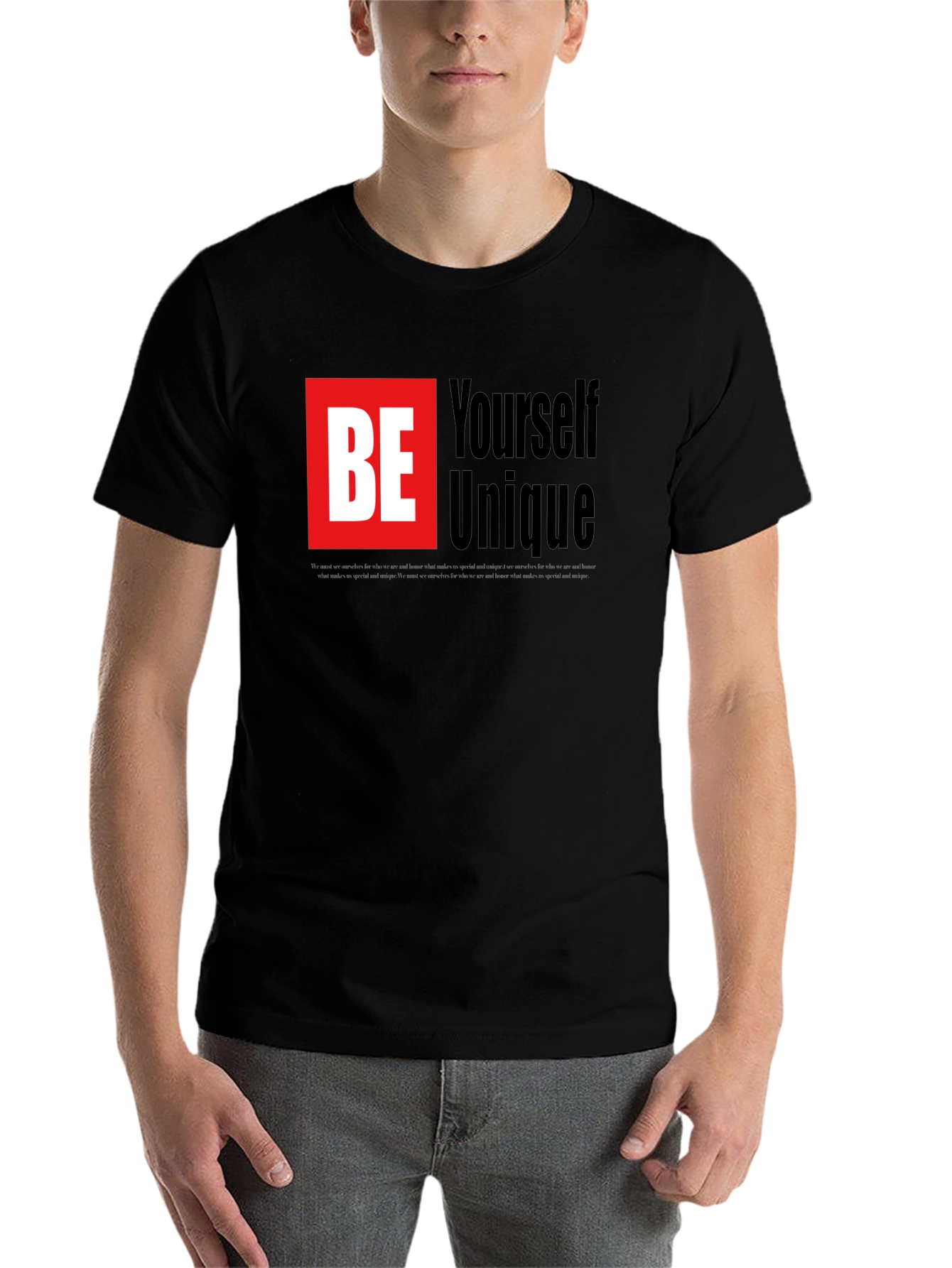 Black Be Yourself Unique Graphic Tee - Black view 7