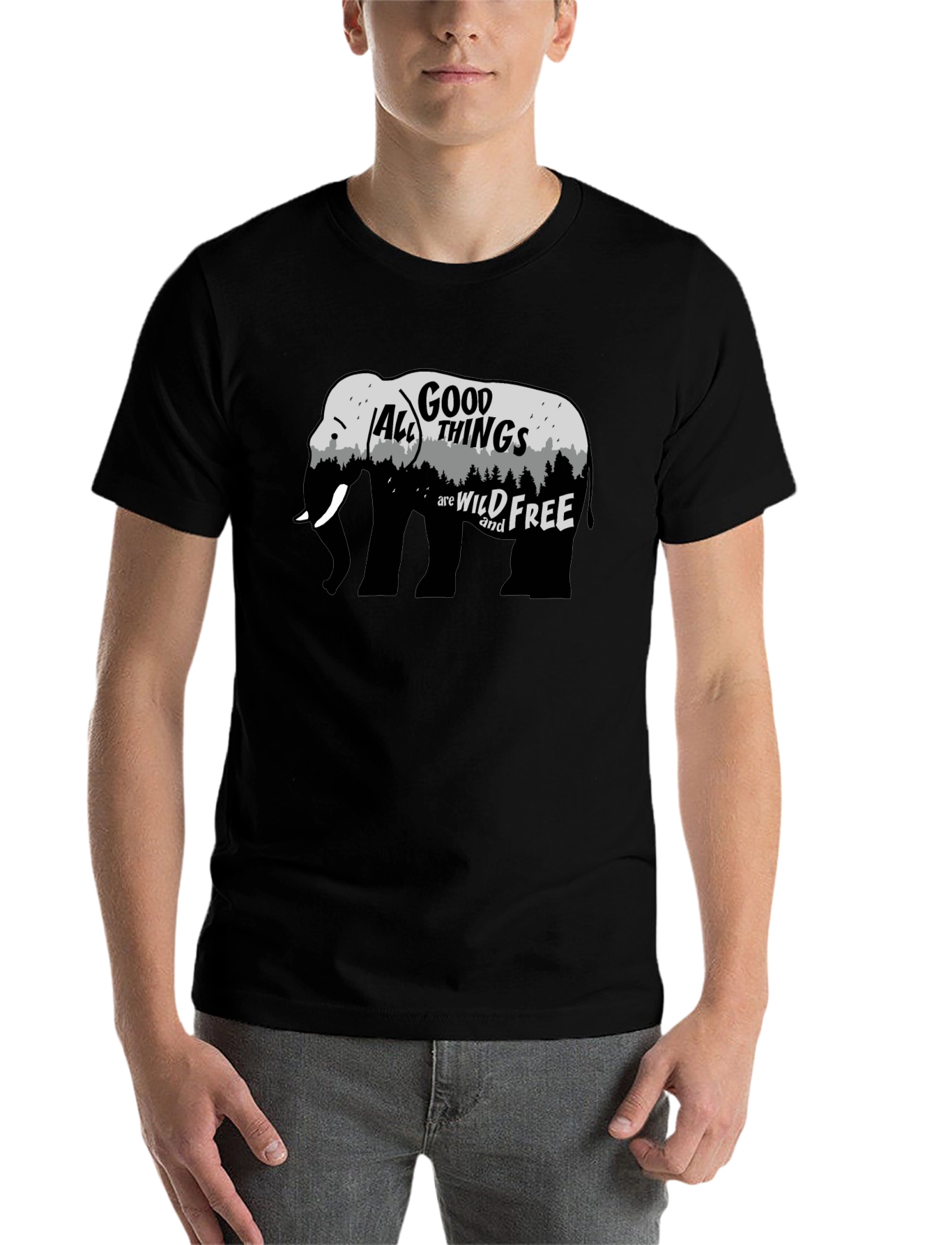 Black Wild and Free Elephant Graphic Tee - Black view 7