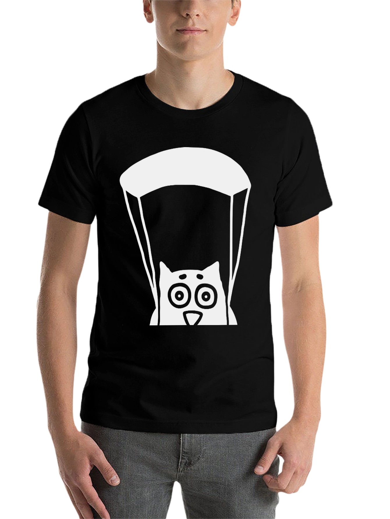 Black Cat Parachute Graphic Tee - Black Cotton T-Shirt view 7