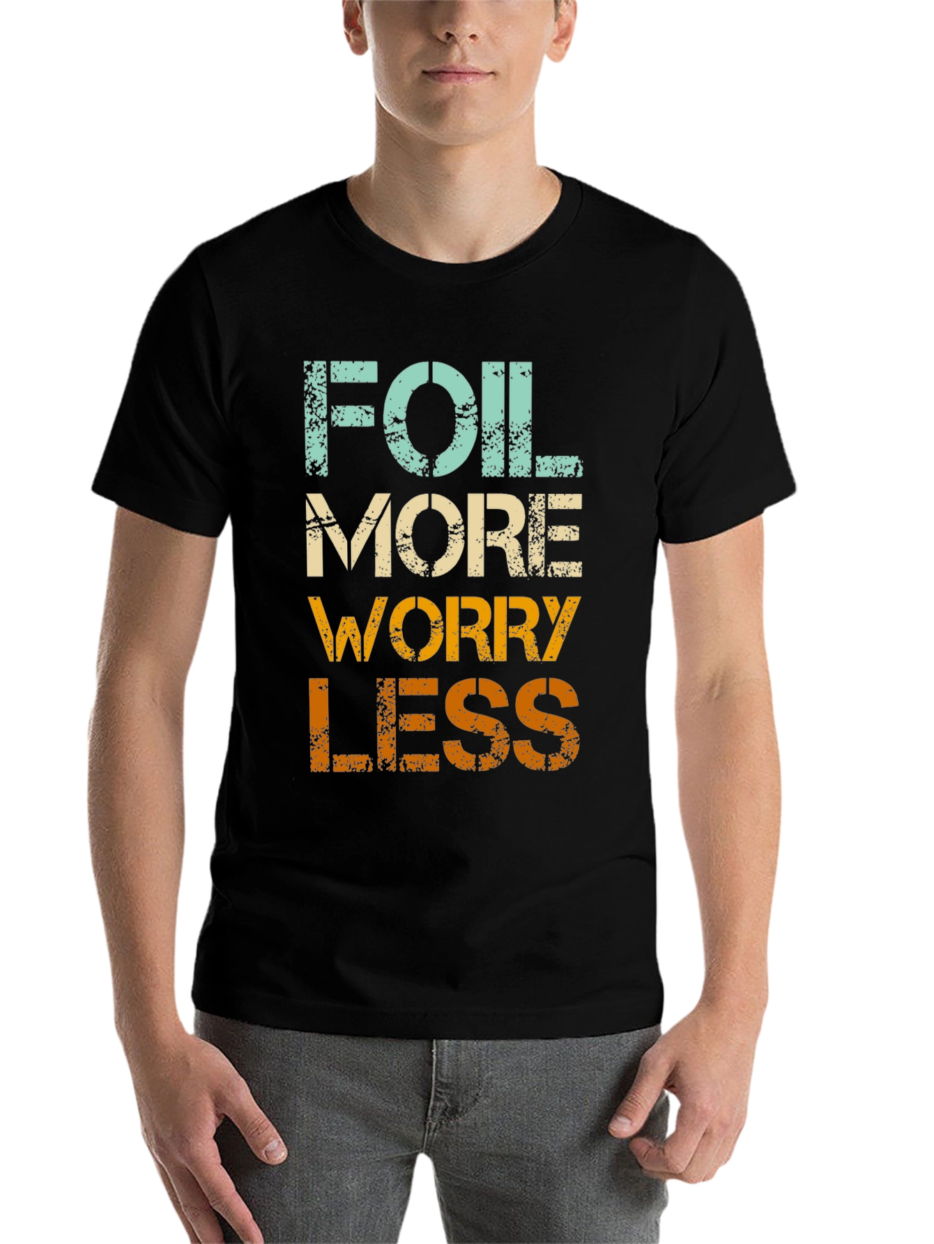 Black Foil More Worry Less Graphic Tee - Stylish Casual T-Shirt view 7