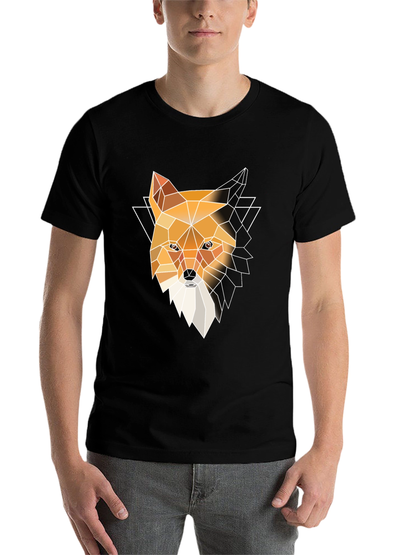 Black Geometric Fox Graphic T-Shirt - Modern Men's Tee view 7