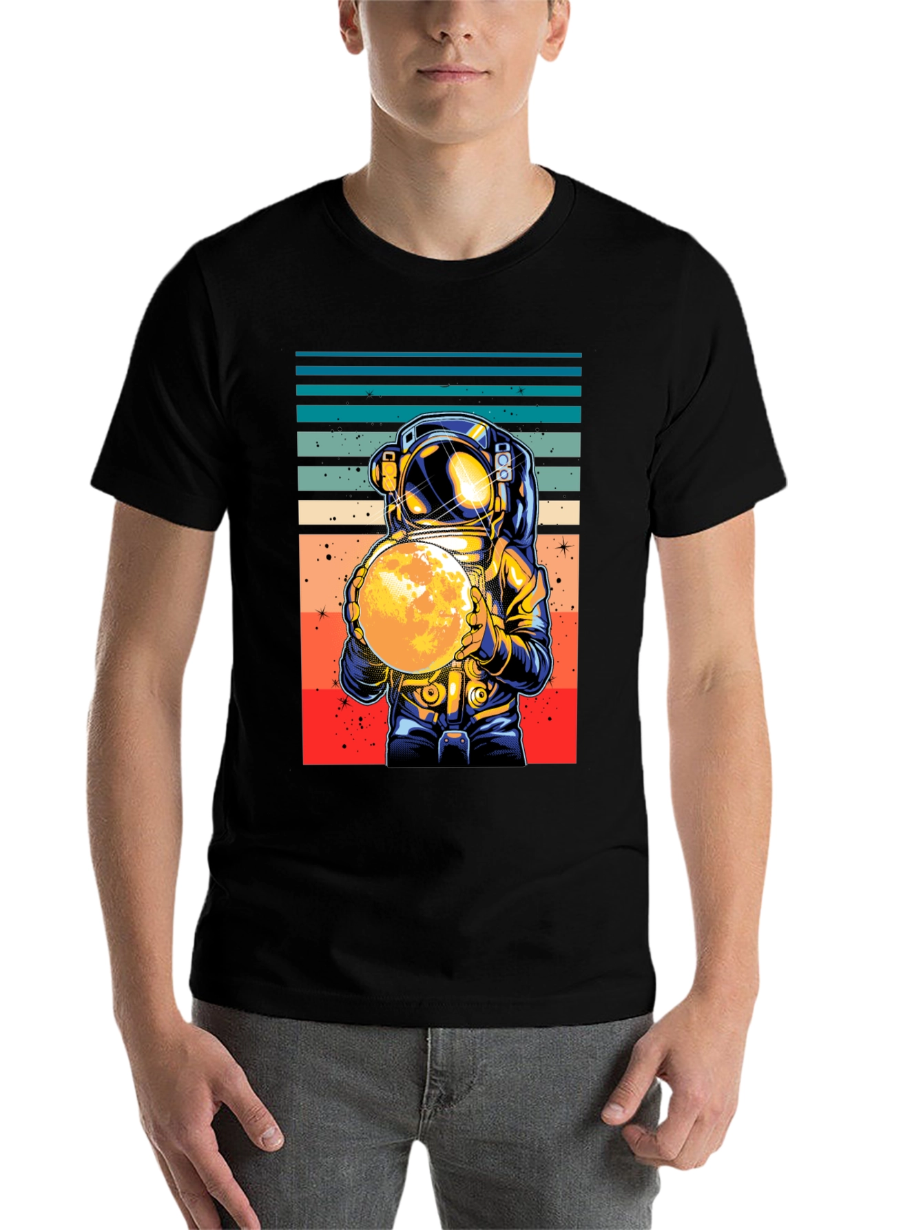 Black Retro Astronaut Moon T-Shirt view 7