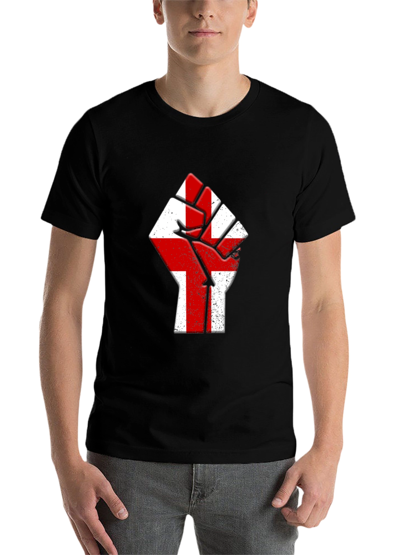 Black England Flag Fist T-Shirt - Show Your Pride! view 7