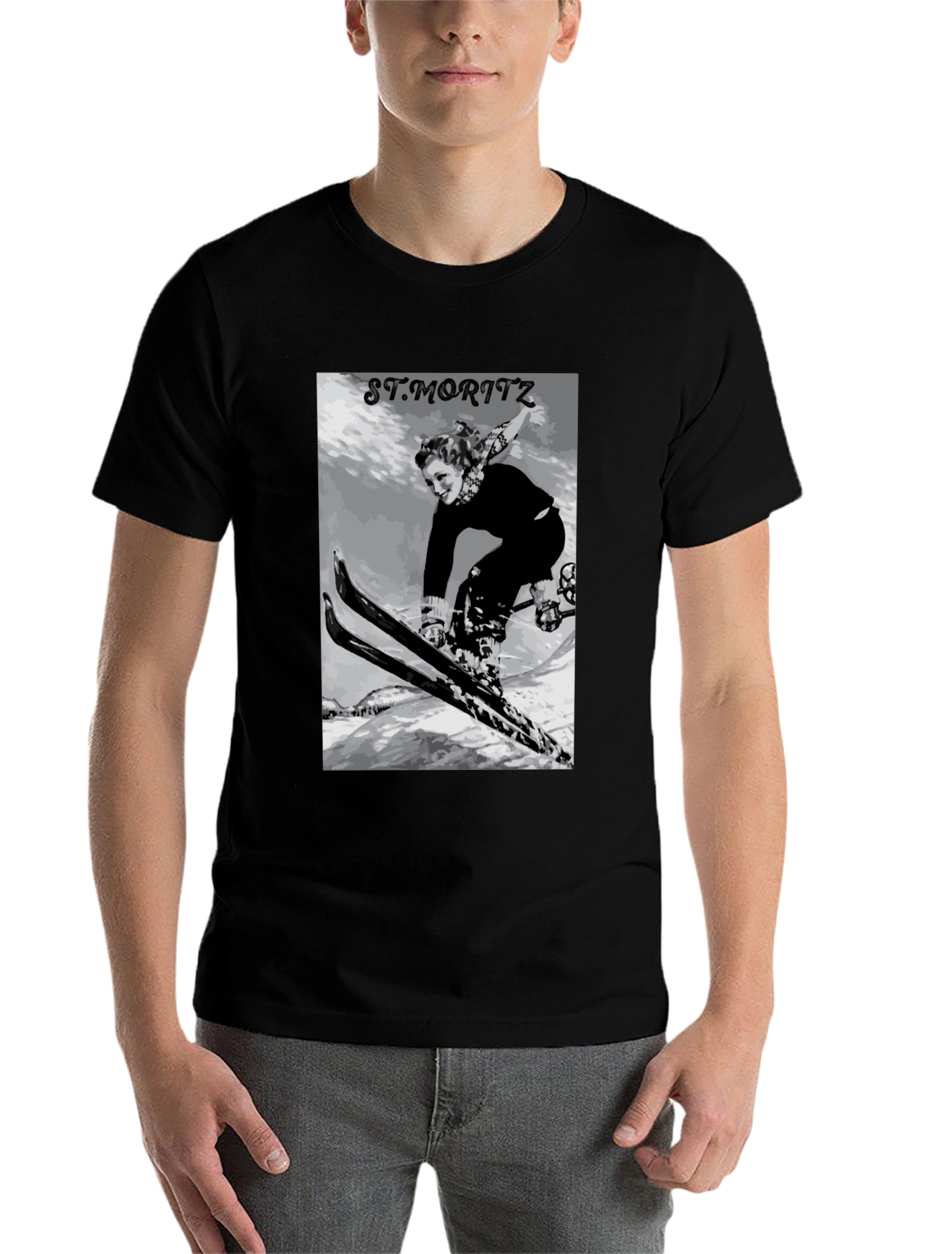 Black Vintage St. Moritz Skiing Graphic Tee view 7