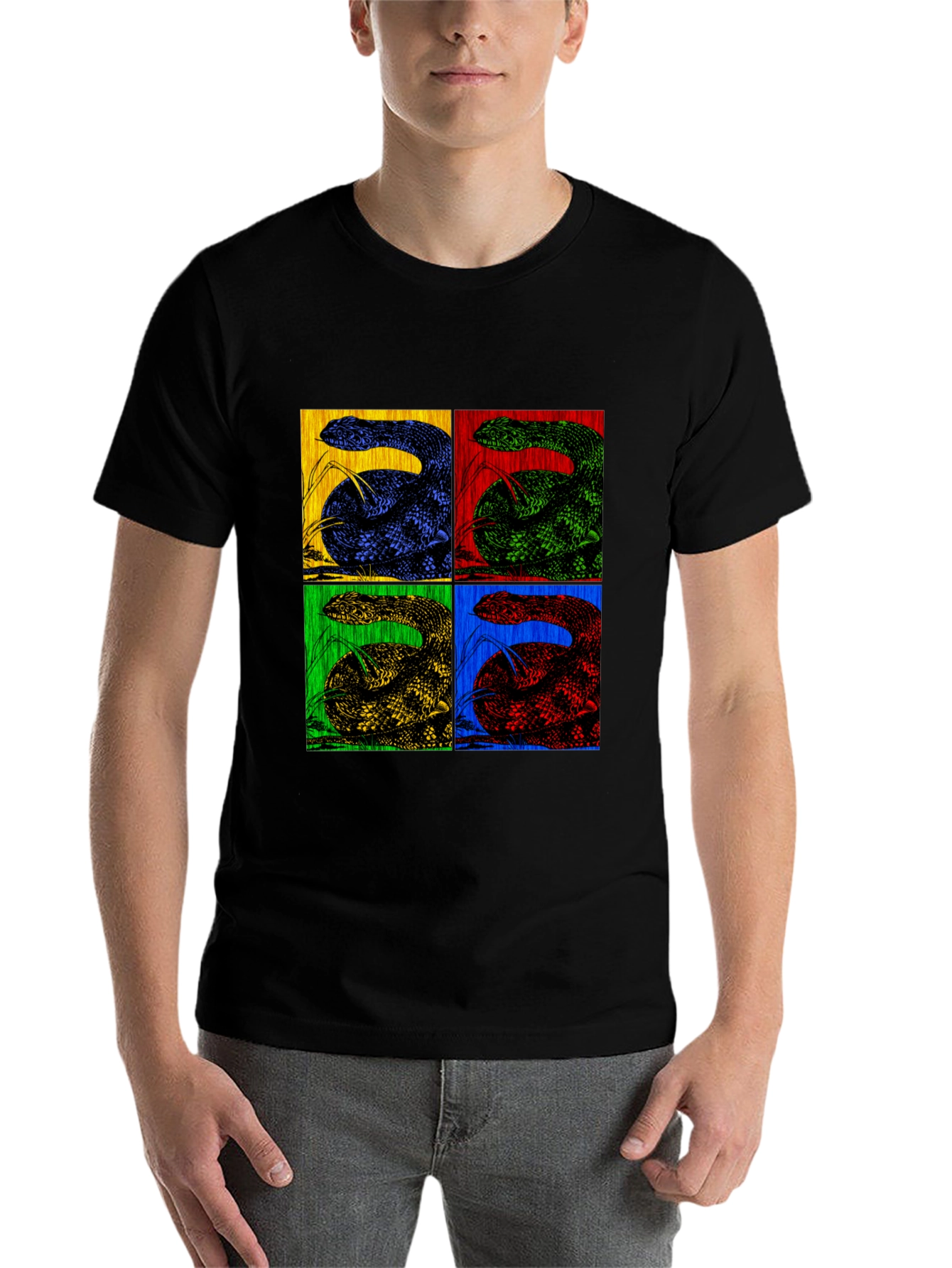 Black Retro Snake Pop Art Black T-Shirt view 7