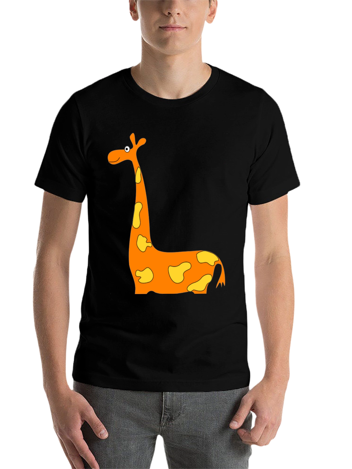 Black Cartoon Giraffe Graphic T-Shirt - Black view 7