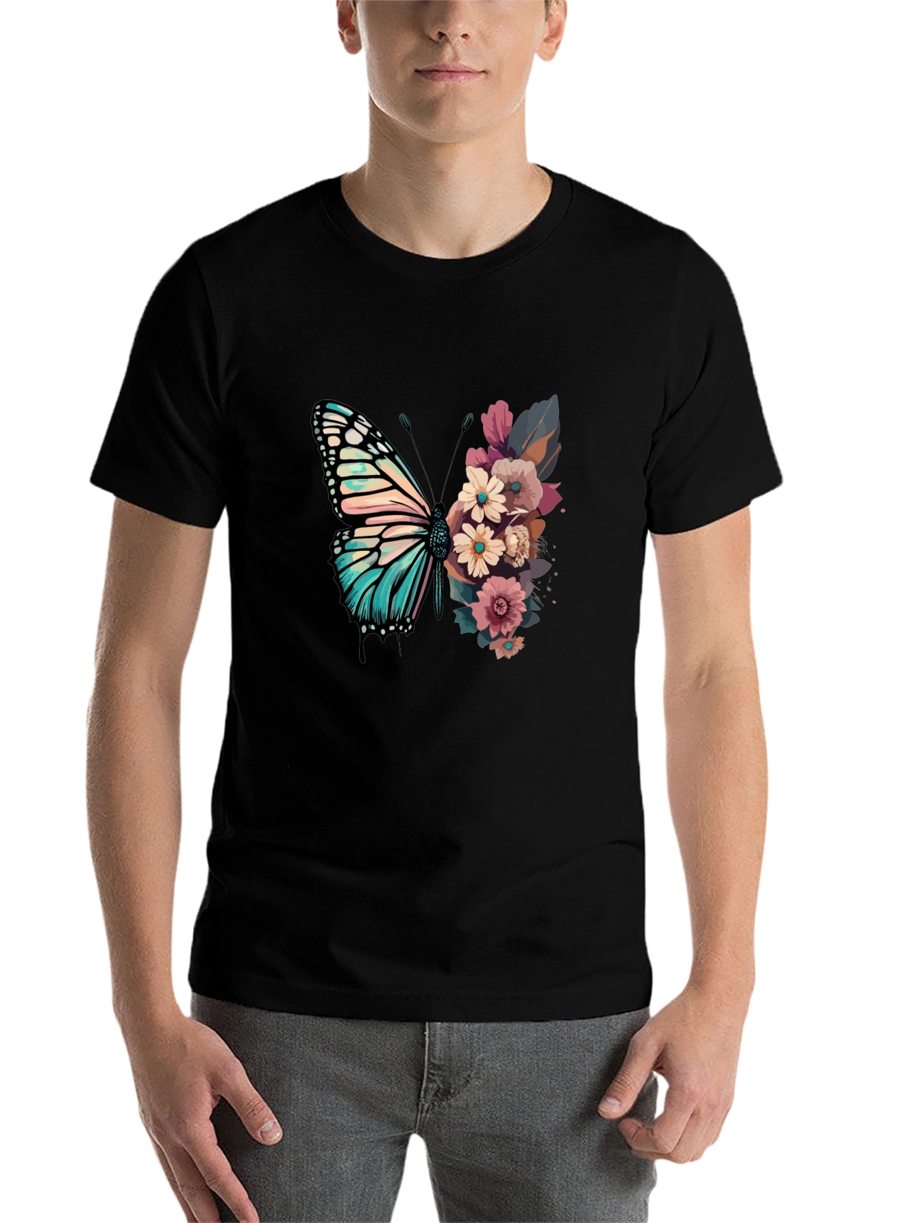 Black Floral Butterfly Graphic Tee - Unique Design view 7