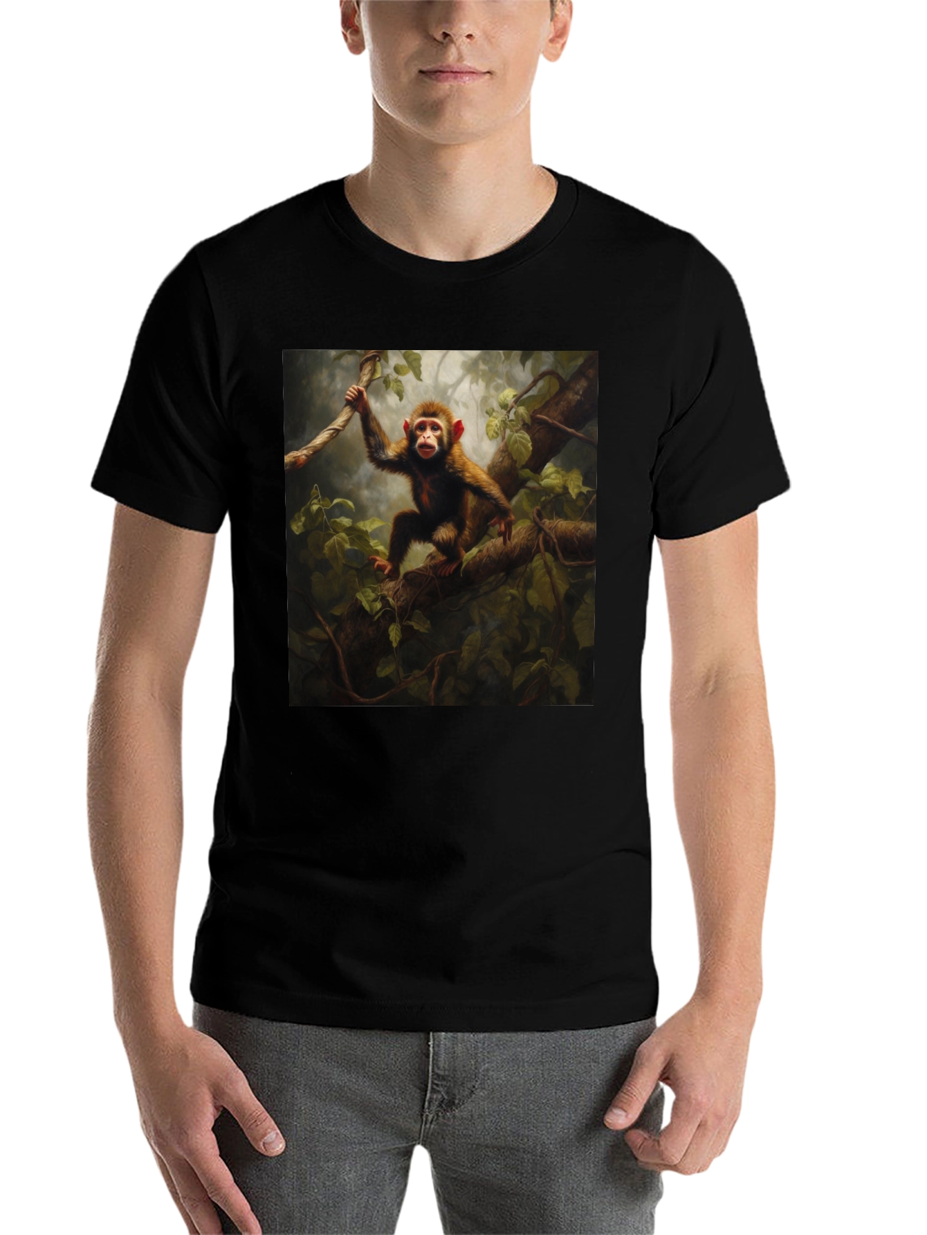 Black Monkey in Jungle T-Shirt - Black view 7