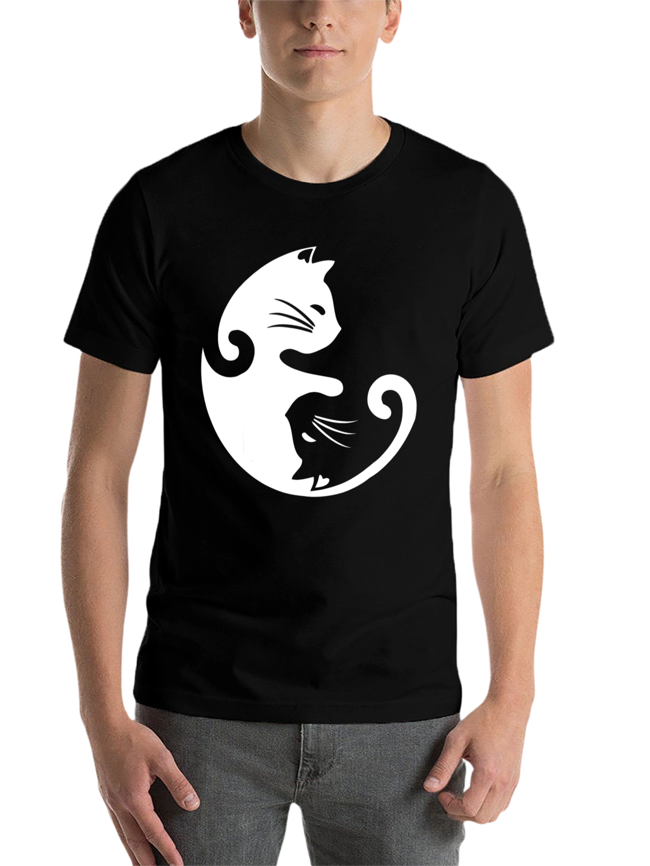 Black Yin Yang Cats Black Graphic Tee view 7
