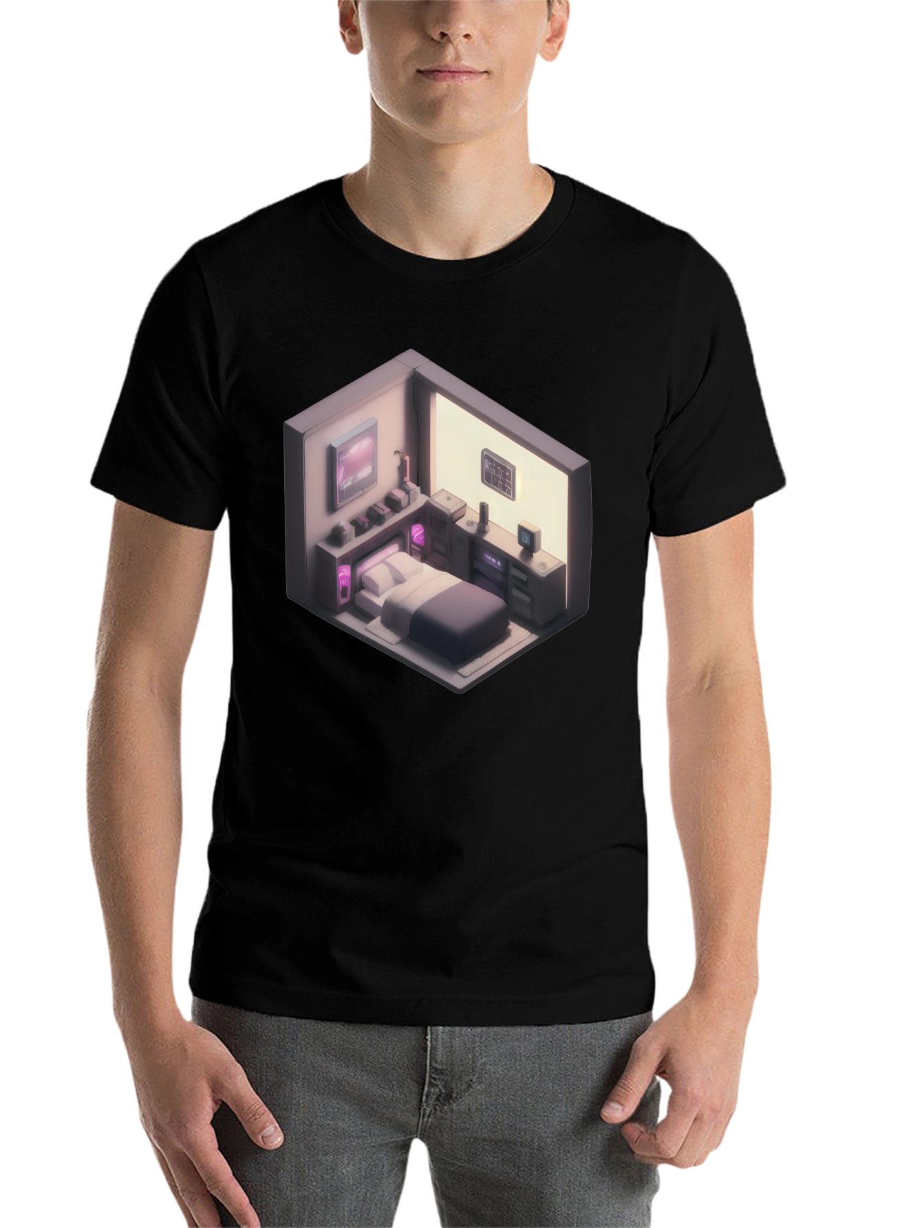 Black Isometric Room Graphic T-Shirt view 7