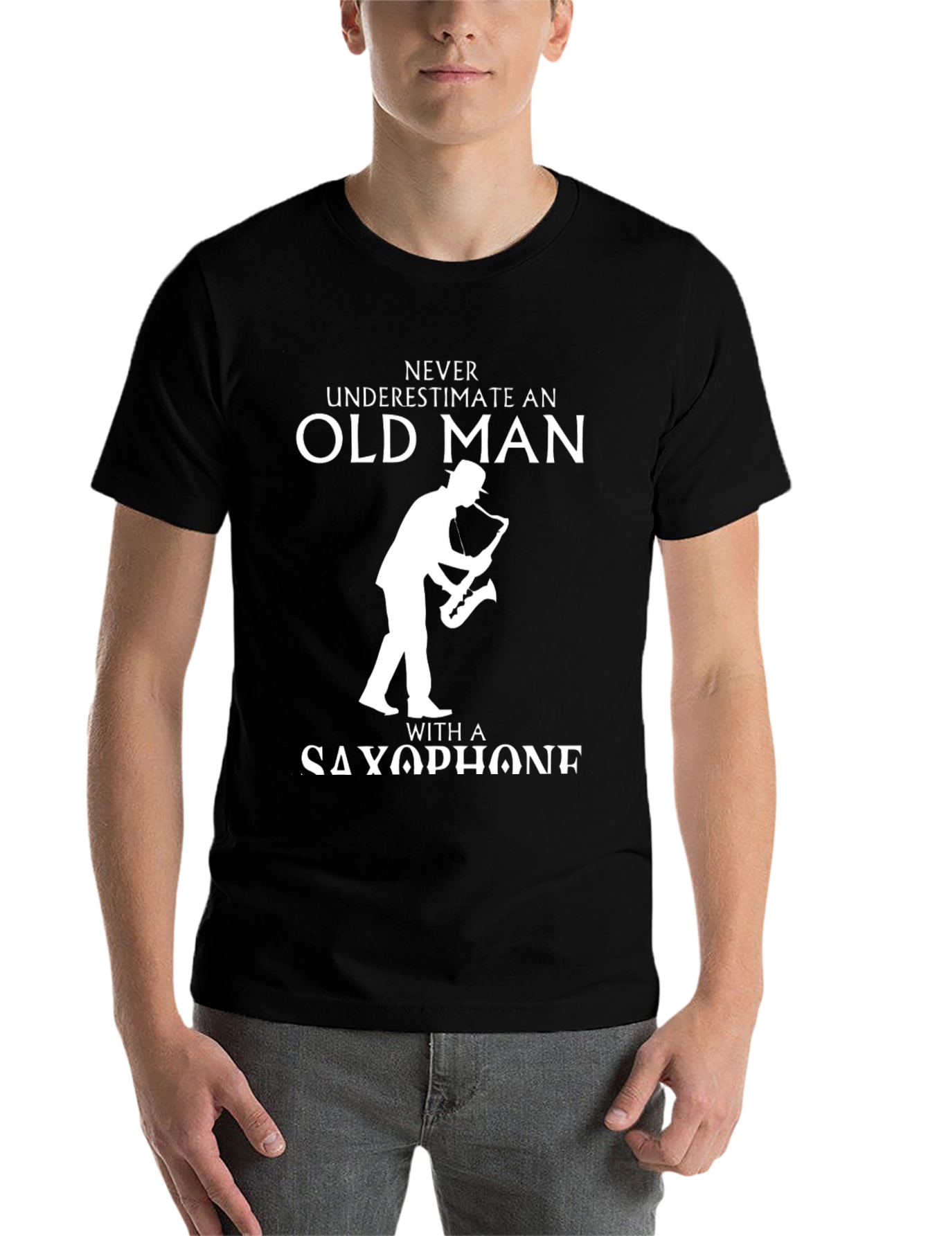 Black Never Underestimate Old Man with Saxophone T-Shirt view 7