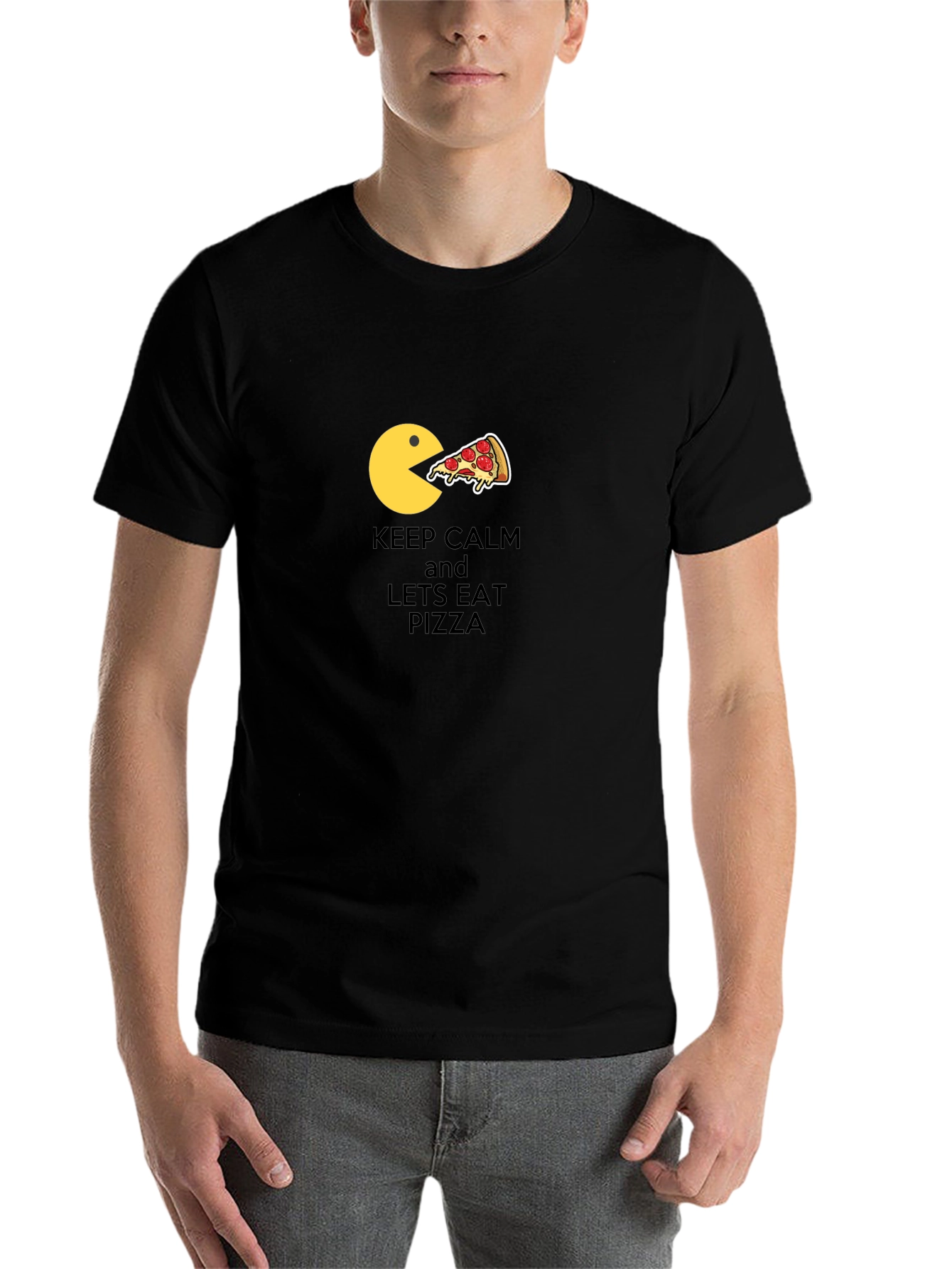 Keep Calm & Eat Pizza Black Graphic Tee - 7
