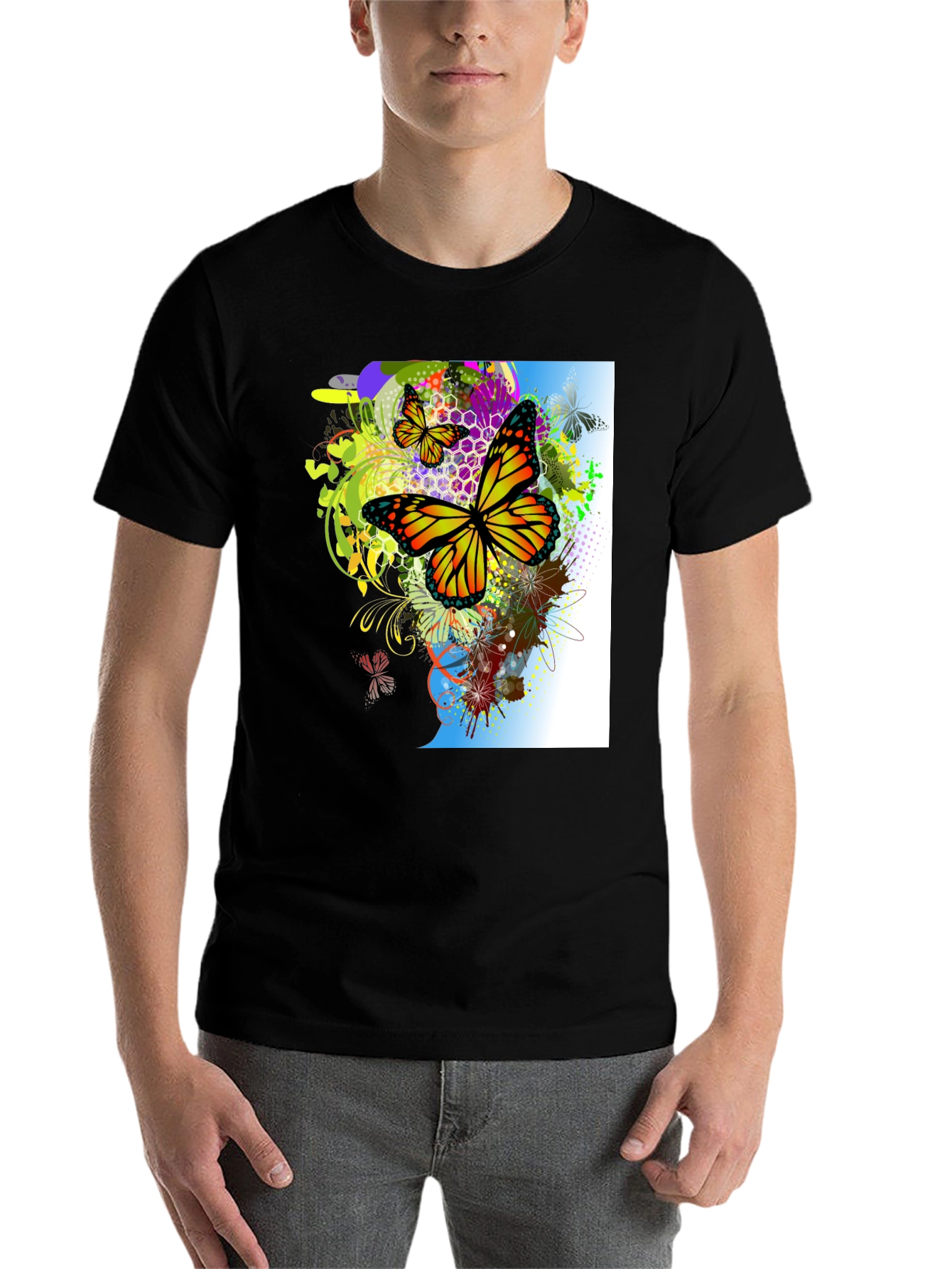 Black Butterfly Graphic Black T-Shirt view 7