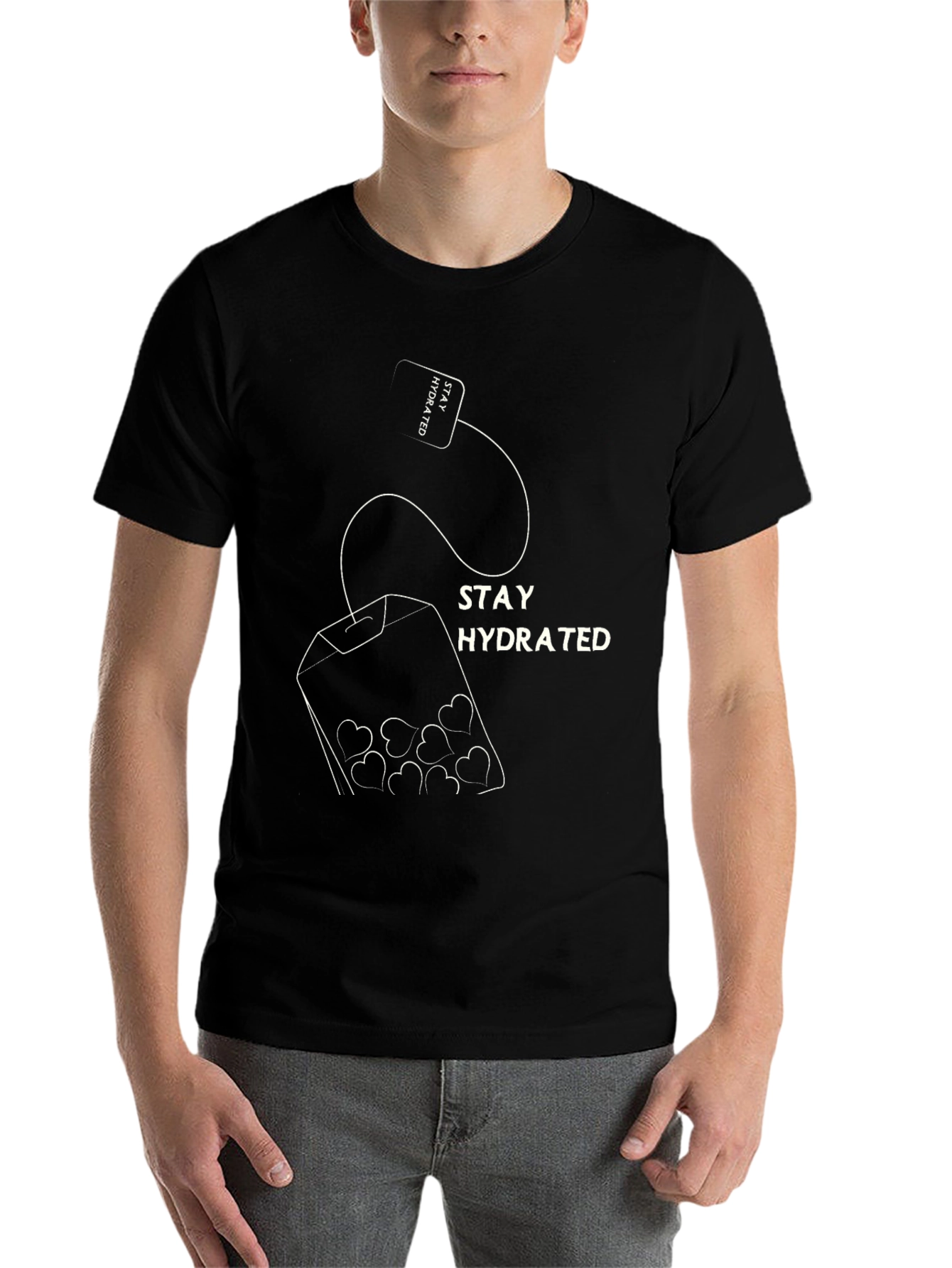 Black Stay Hydrated Heart Tea T-Shirt view 7