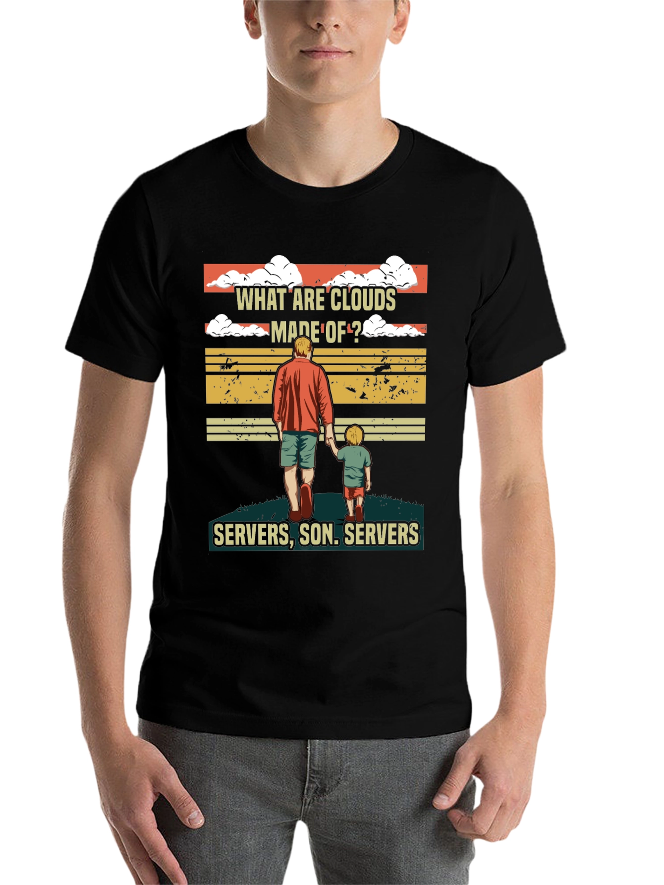 Black What Are Clouds Made Of T-Shirt - Servers, Son view 7