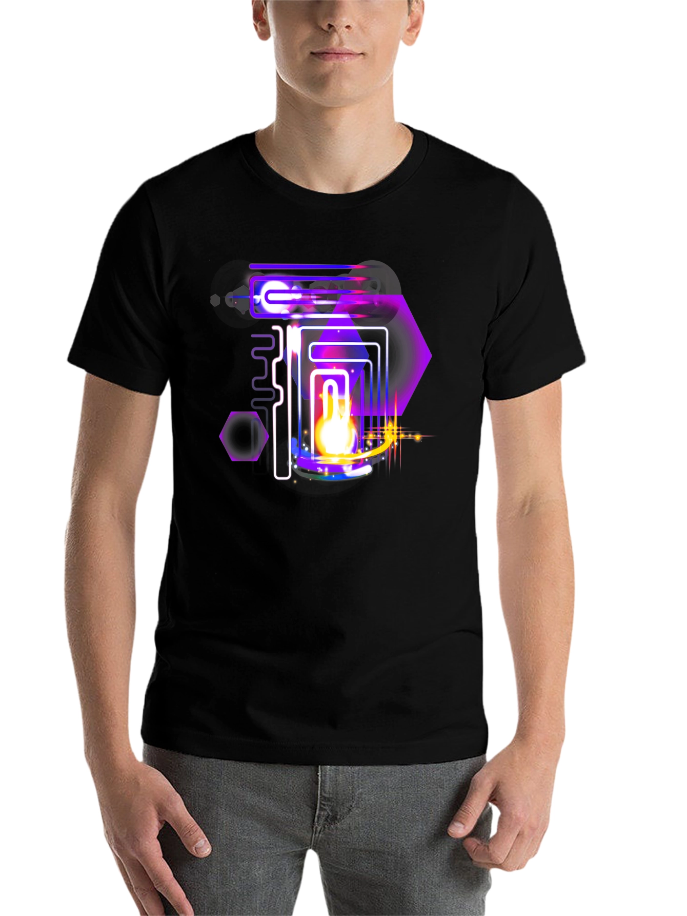Black Abstract Neon Graphic Black Tee view 7