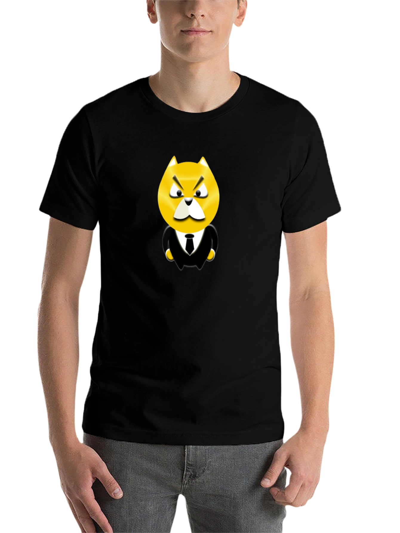 Black Cartoon Cat Boss Graphic Tee - Black view 7