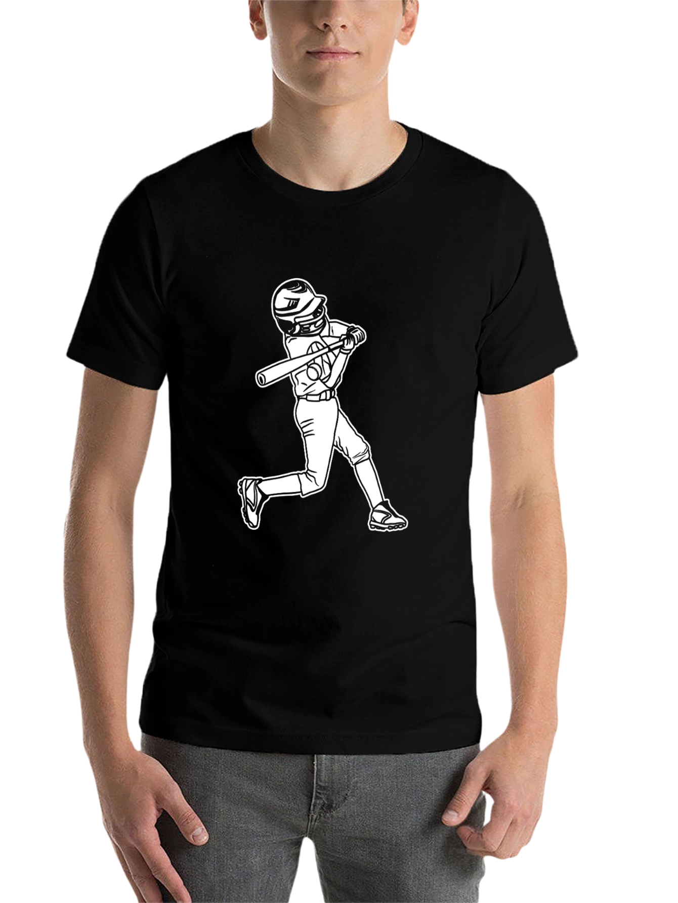 Black Baseball Hitter Graphic Tee - Black Cotton Blend view 7